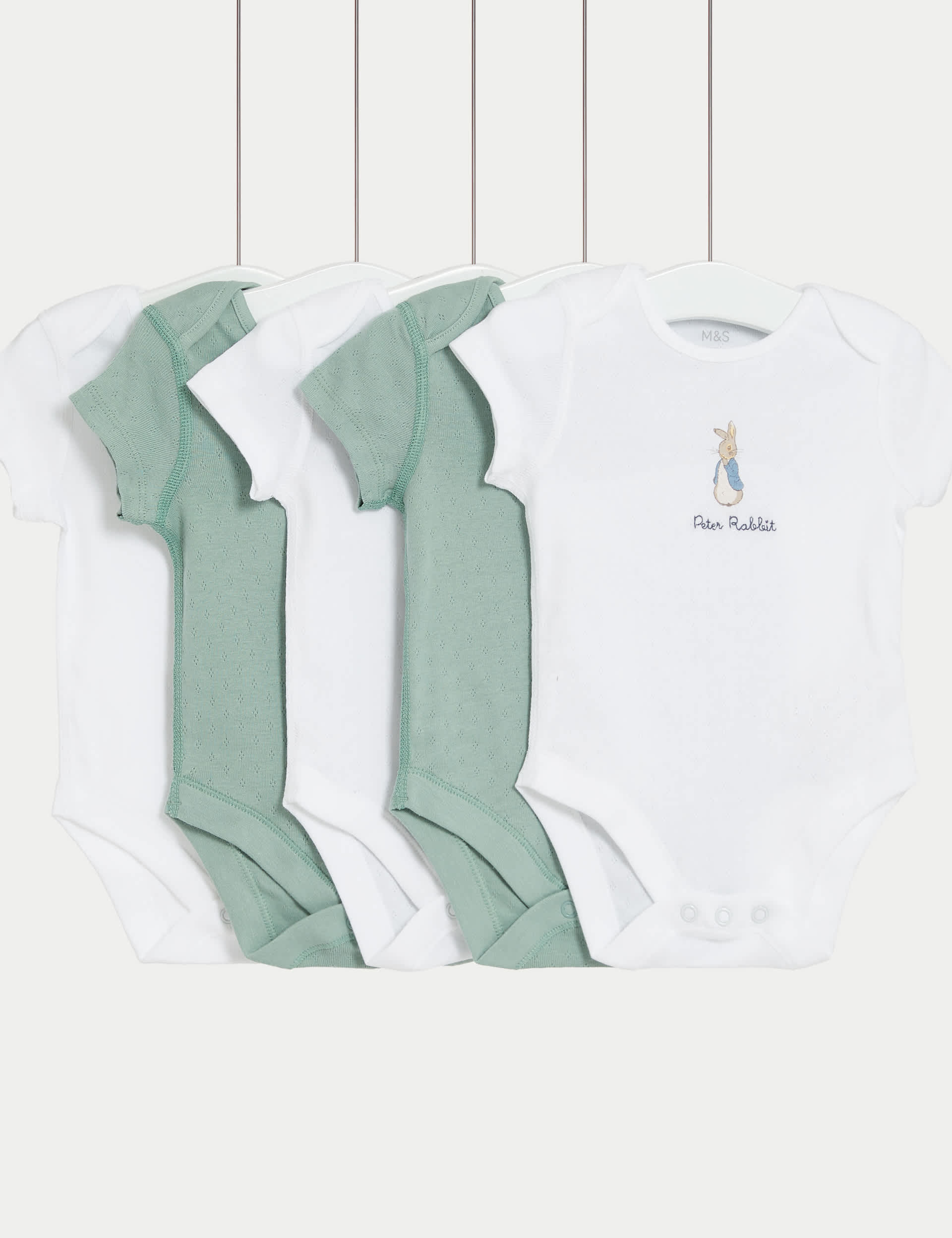 M&S 5pk Pure Cotton Bodysuits (6lbs-3 Yrs) - 3-6 M - Green Mix, Green Mix