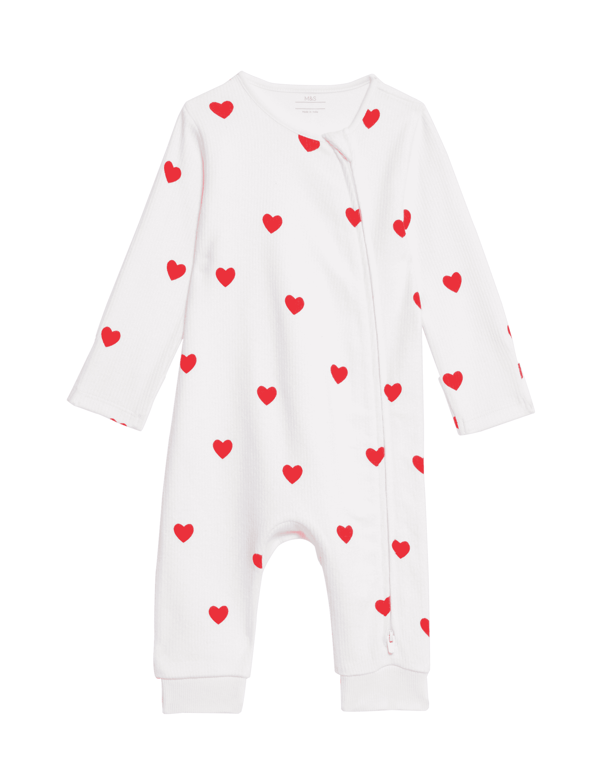 M&S Collection Pure Cotton Heart Zip Sleepsuit (6lbs-3 Yrs) - 6-9 M - Red Mix, Red Mix