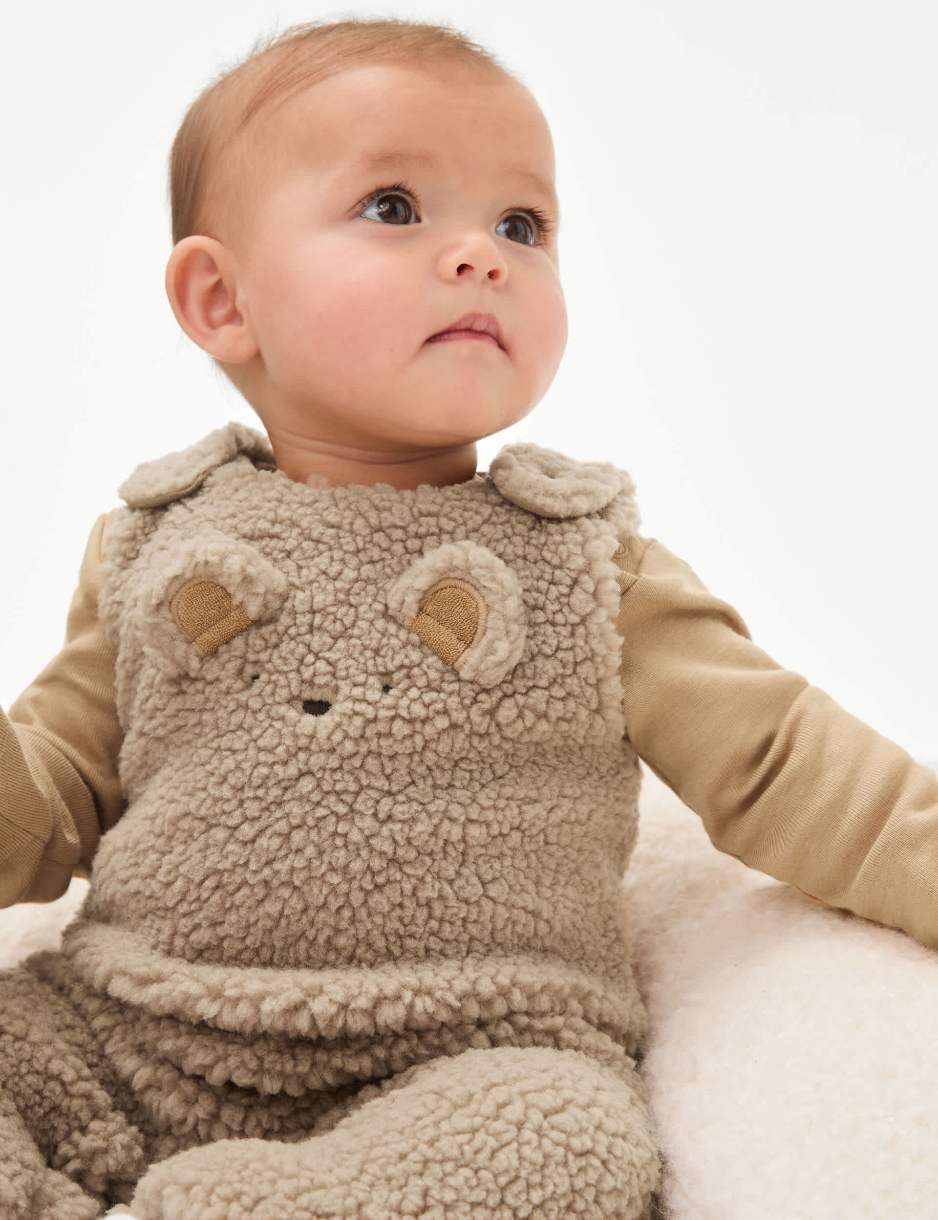 M&S 2pc Borg Teddy Outfit (7lbs - 1 Yrs) - 3-6 M - Mink Mix, Mink Mix,Cream Mix