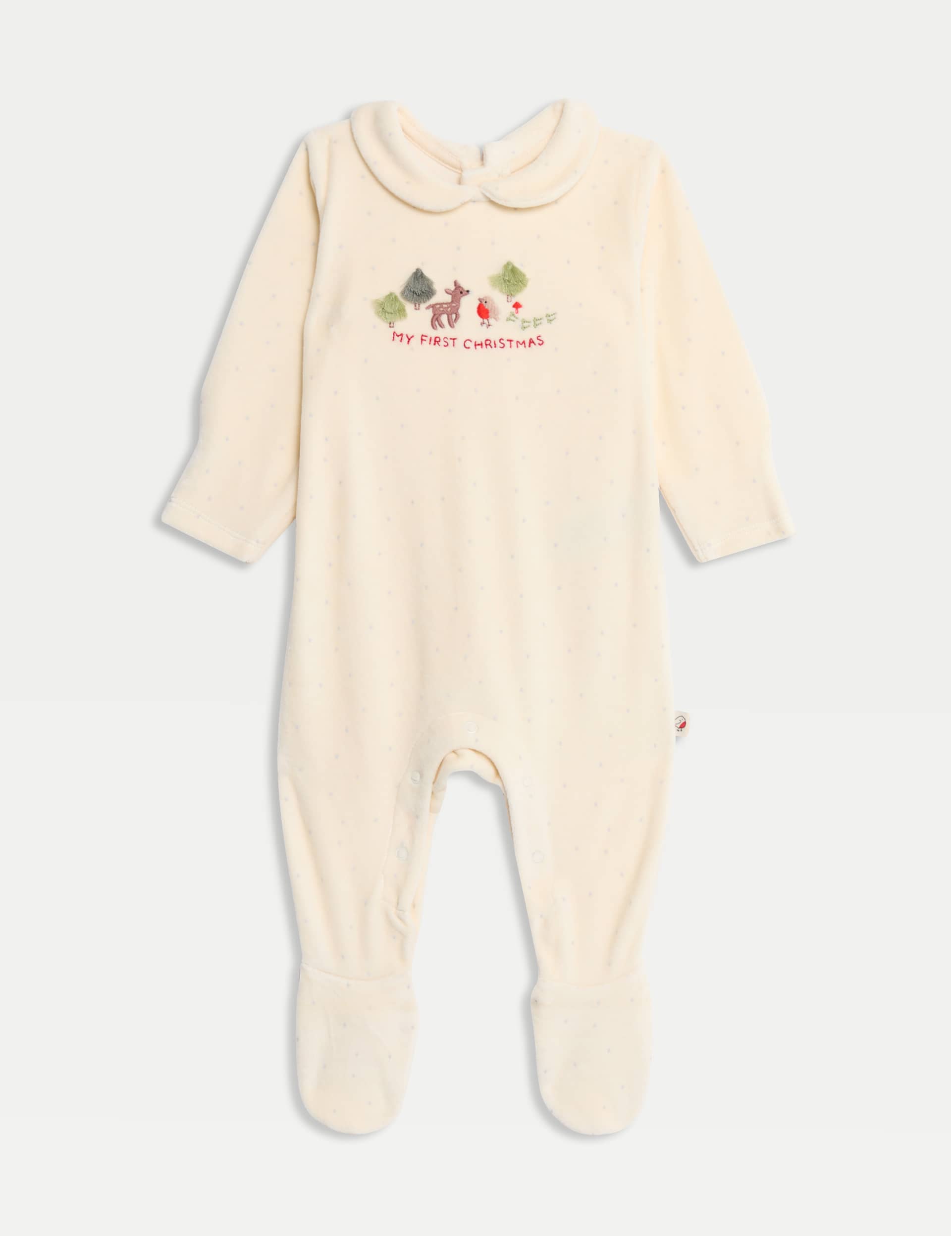 M&S My First Christmas Velour Sleepsuit (7lbs-12 Mths) - 0-3 M - Cream Mix, Cream Mix