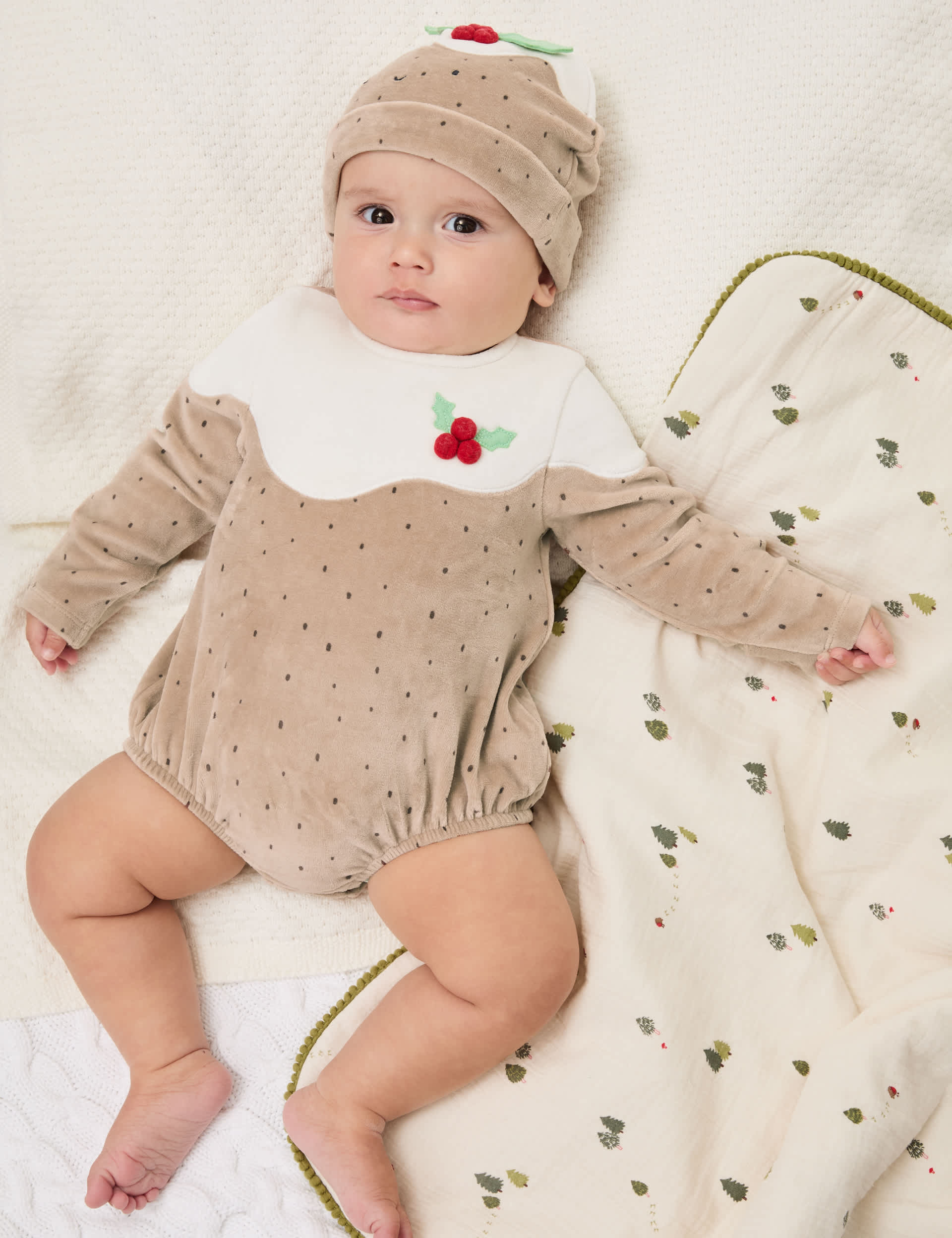 M&S 2pc Velour Christmas Pudding Outfit (7lbs-12 Mths) - 3-6 M - Soft Brown, Soft Brown