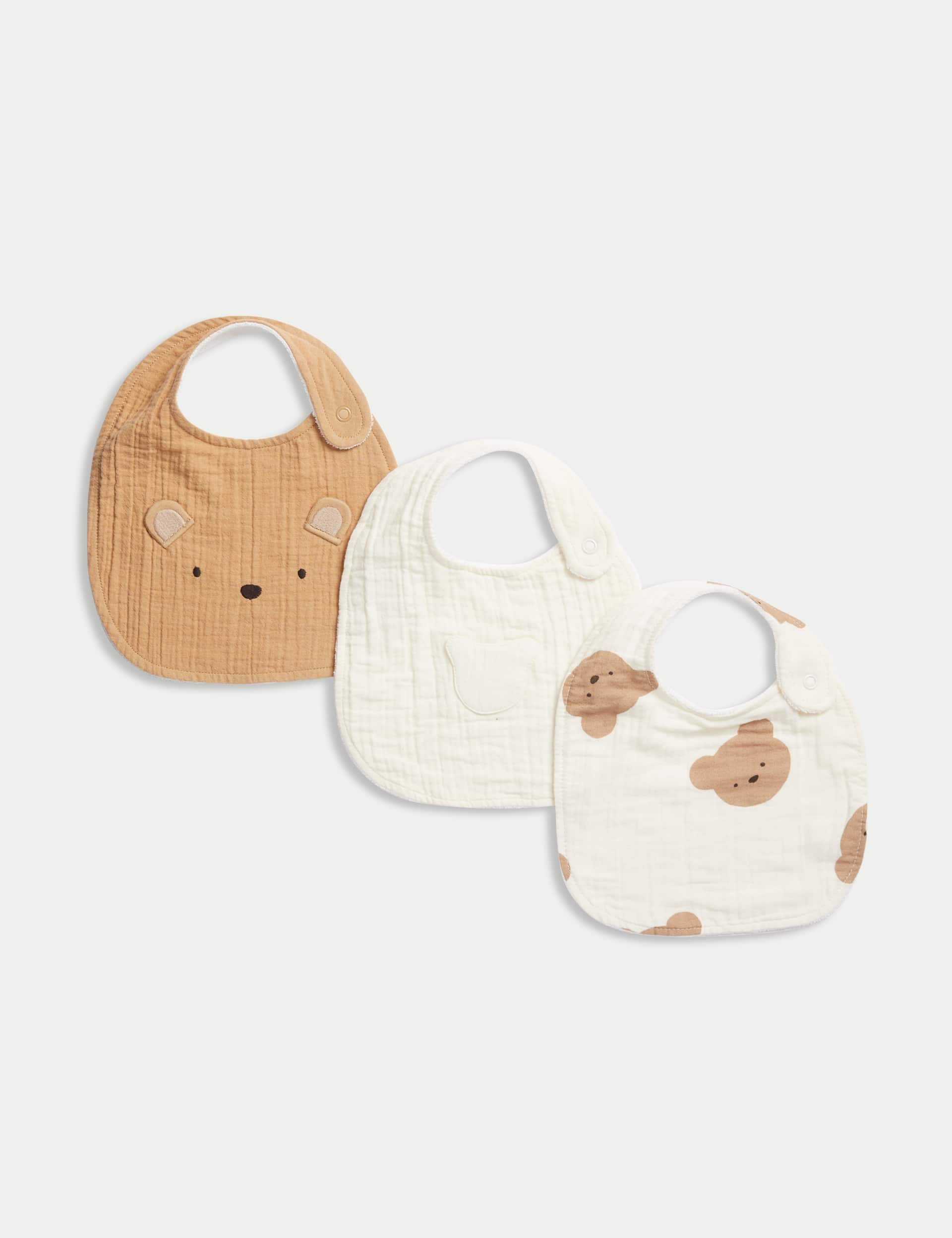 3pk Pure Cotton Spencer Bear Dribble Bibs - Cream Mix, Cream Mix