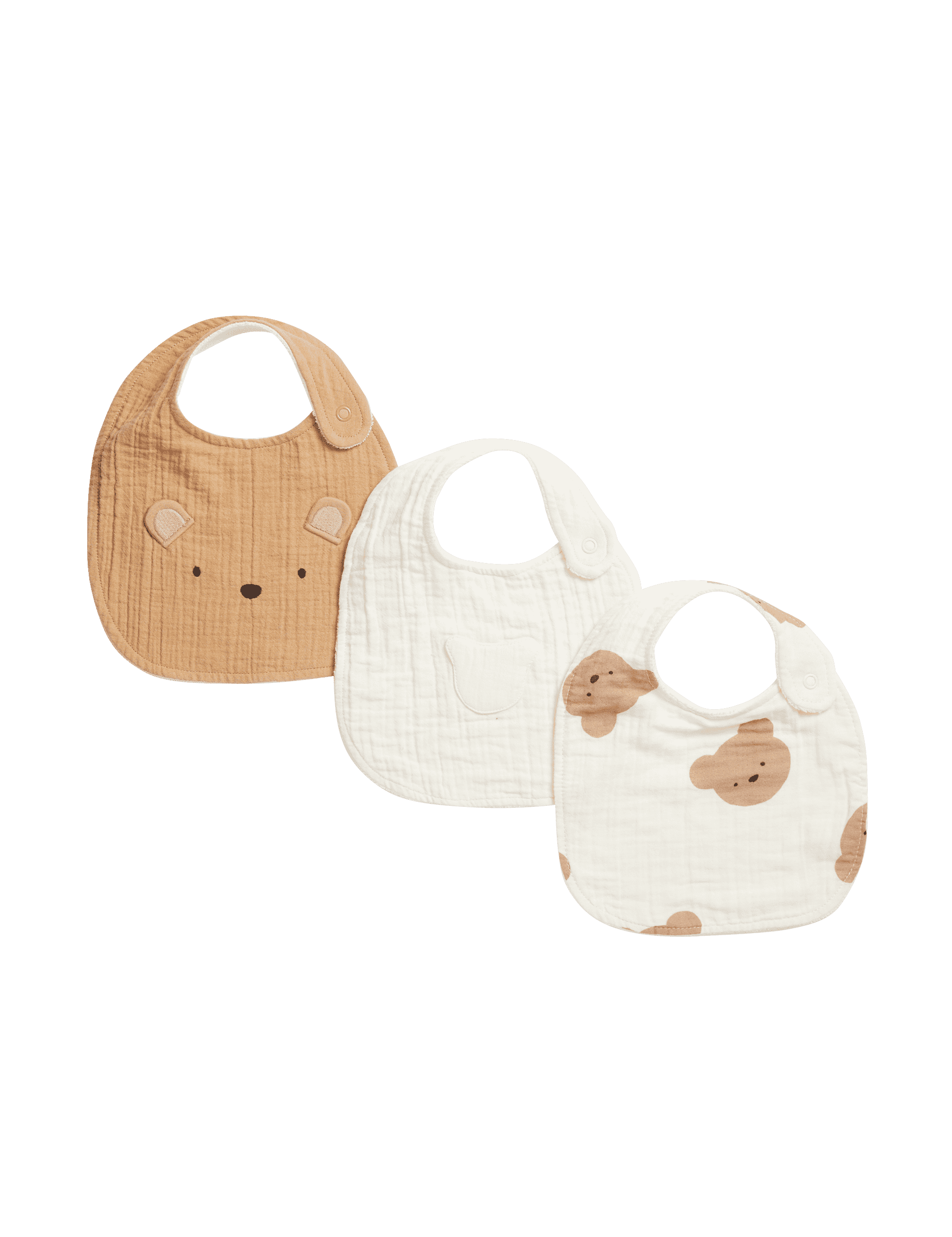 Spencer Bear 3pk Pure Cotton Spencer Bear Dribble Bibs - Cream Mix, Cream Mix