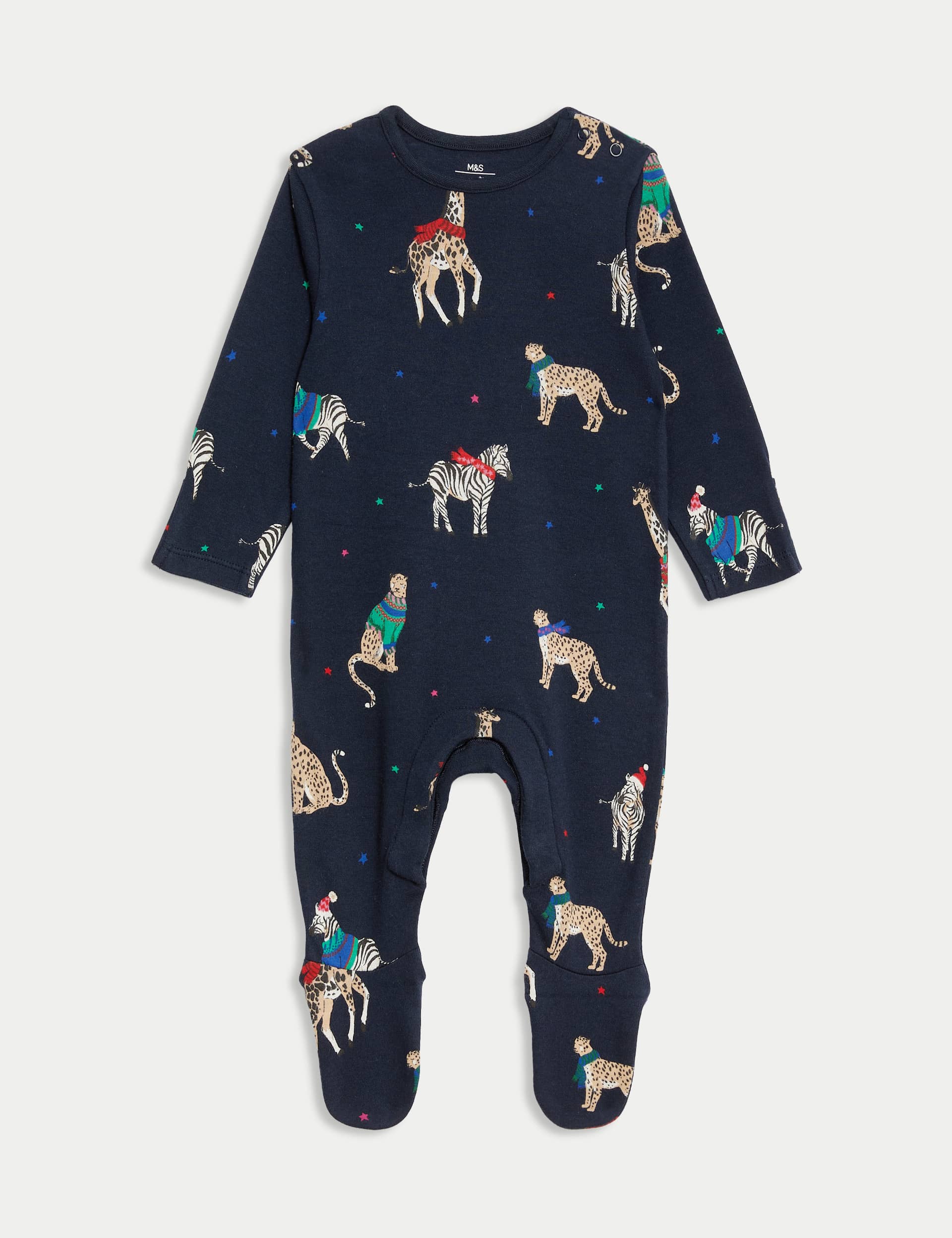 M&S Kids Animal Party Family Christmas Sleepsuit (0-3 Yrs) - 6-9 M - Multi, Multi