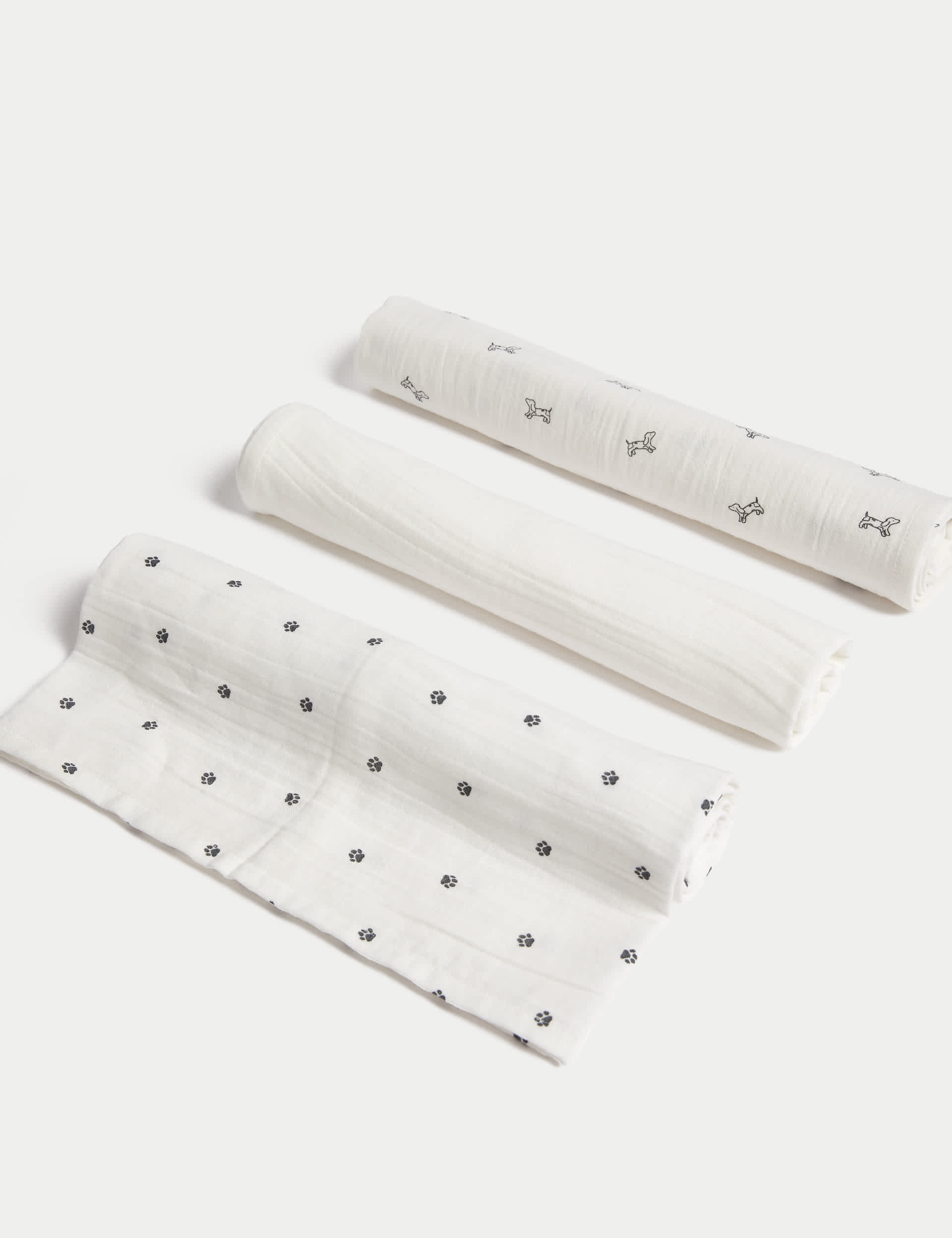 M&S 3pk Pure Cotton Dog Muslin Squares - Grey Marl, Grey Marl