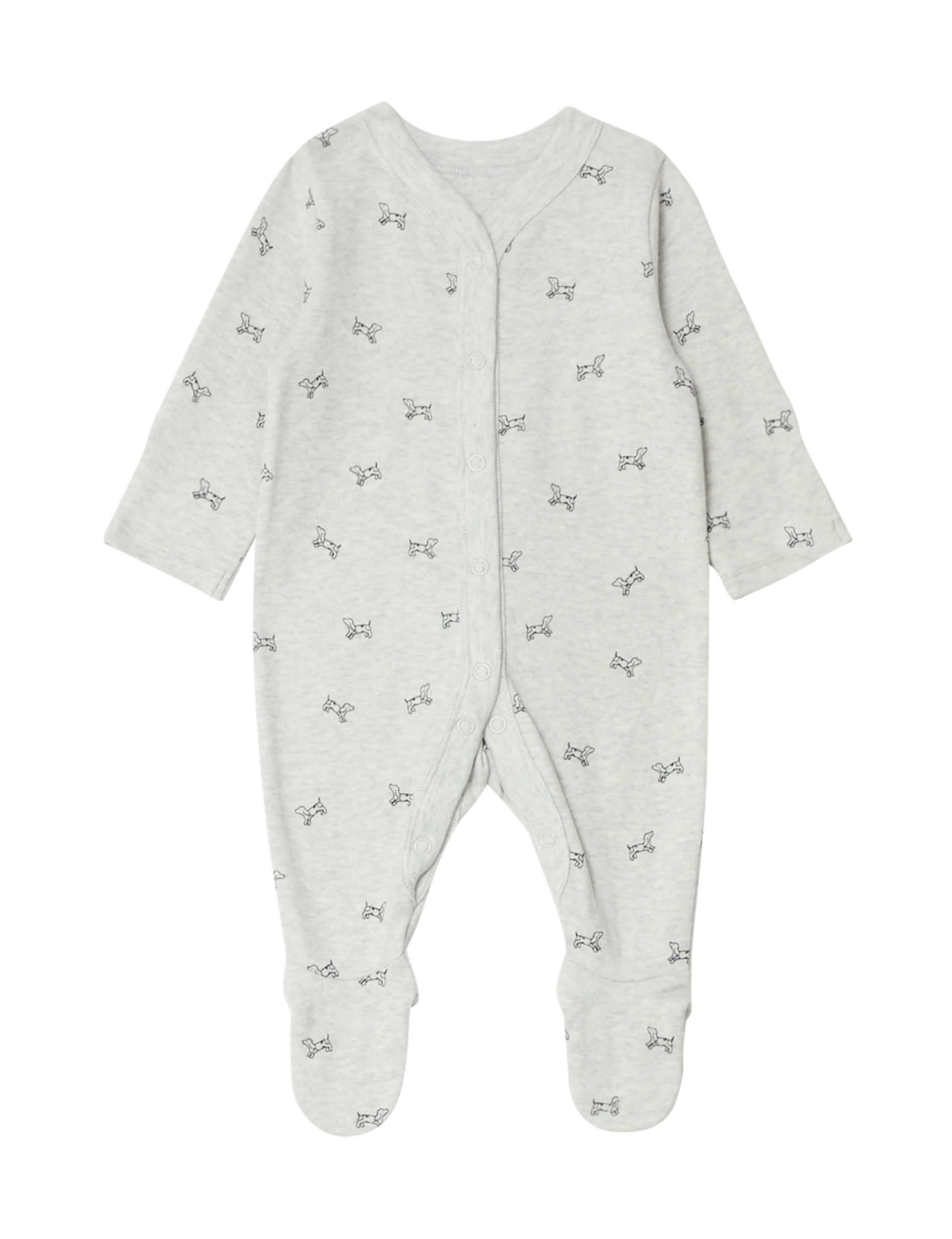 M&S Collection 3pk Pure Cotton Dog & Striped Sleepsuits (5lbs-3 Yrs) - 12-18 - Grey Marl, Grey Marl