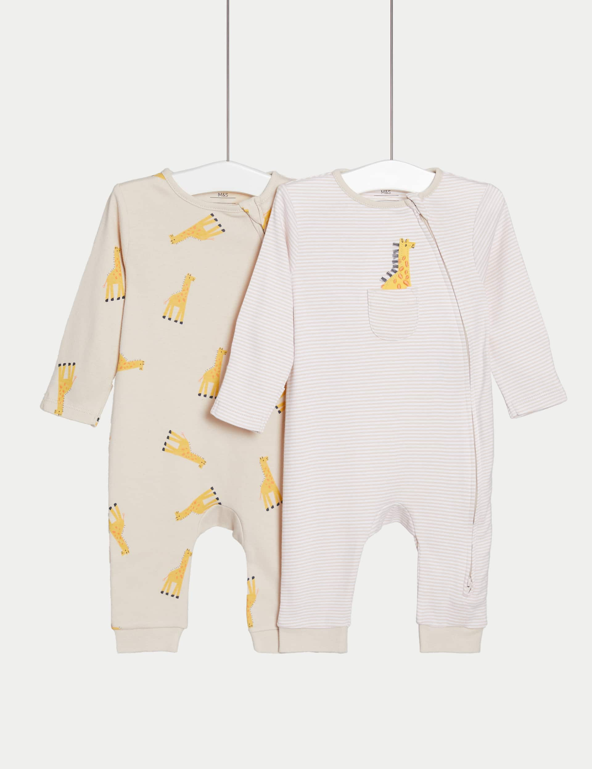 M&S 2pk Pure Cotton Footless Sleepsuits (0-36 Mths) - 3-6 M - Cream Mix, Cream Mix