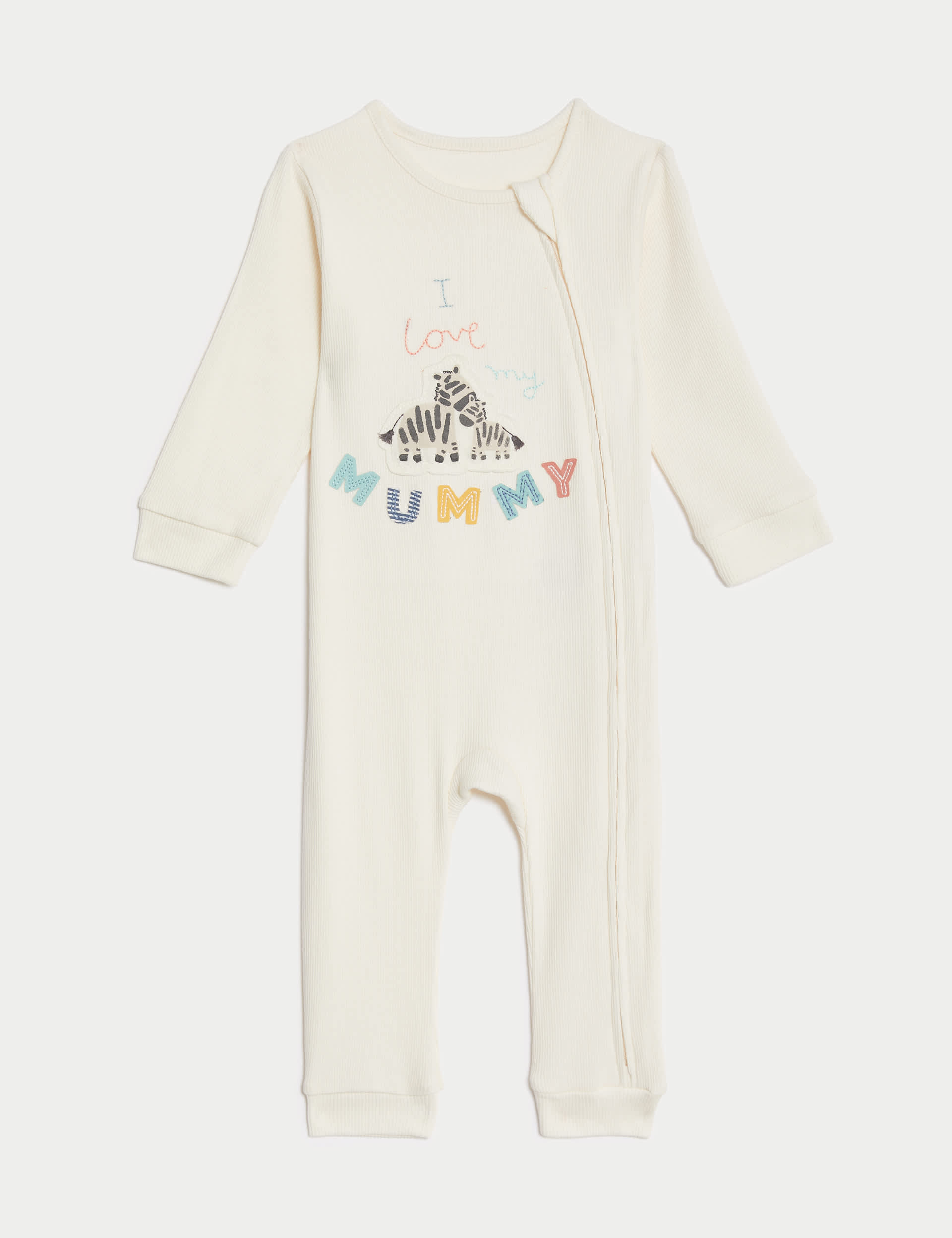 M&S Cotton Rich 'I Love My Mummy' Sleepsuit (7lbs-1 Yrs) - 9-12M - White Mix, White Mix