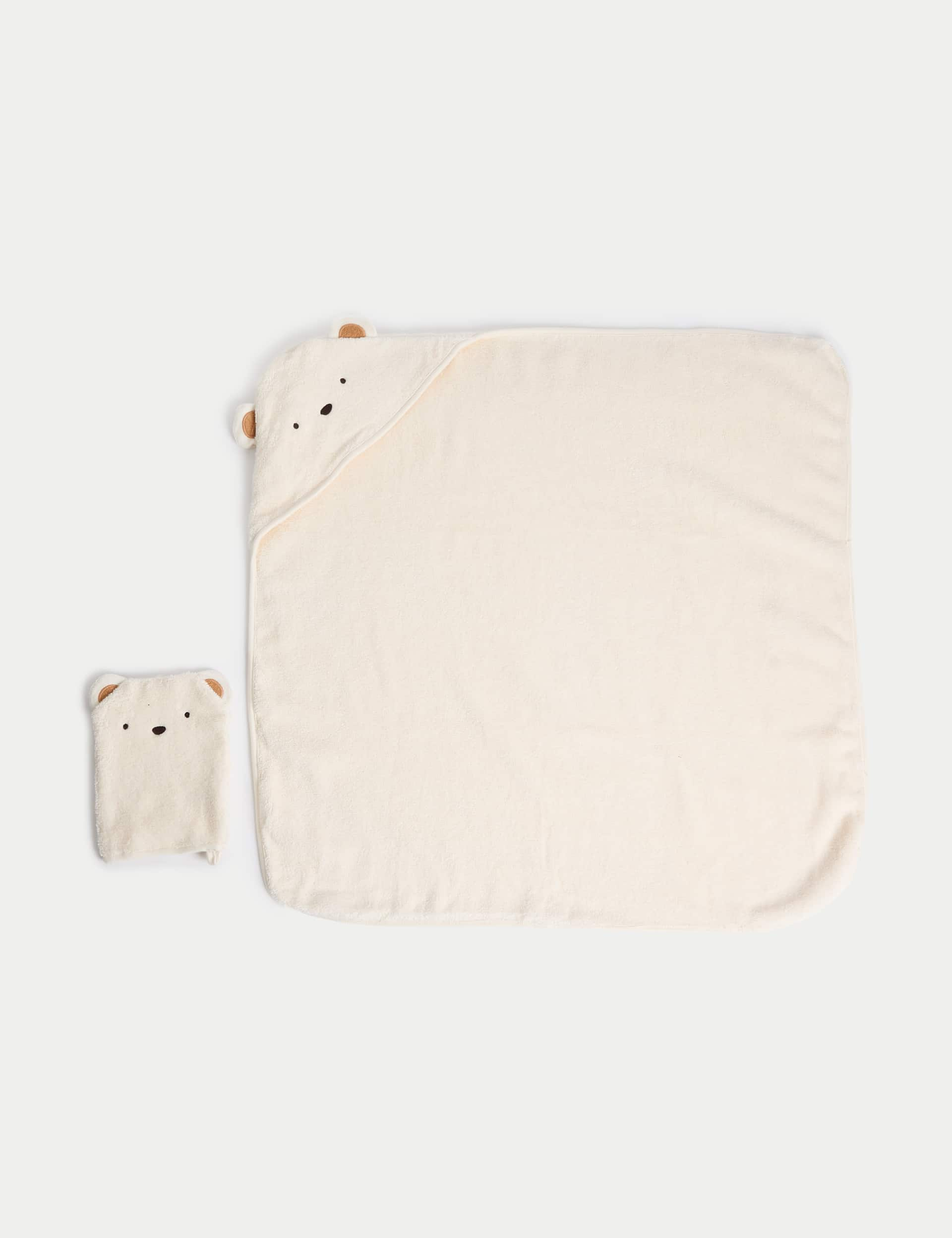 M&S Pure Cotton Animal Hooded Towel and Mitt Set - Cream Mix, Camel Mix,Yellow Mix,Cream Mix