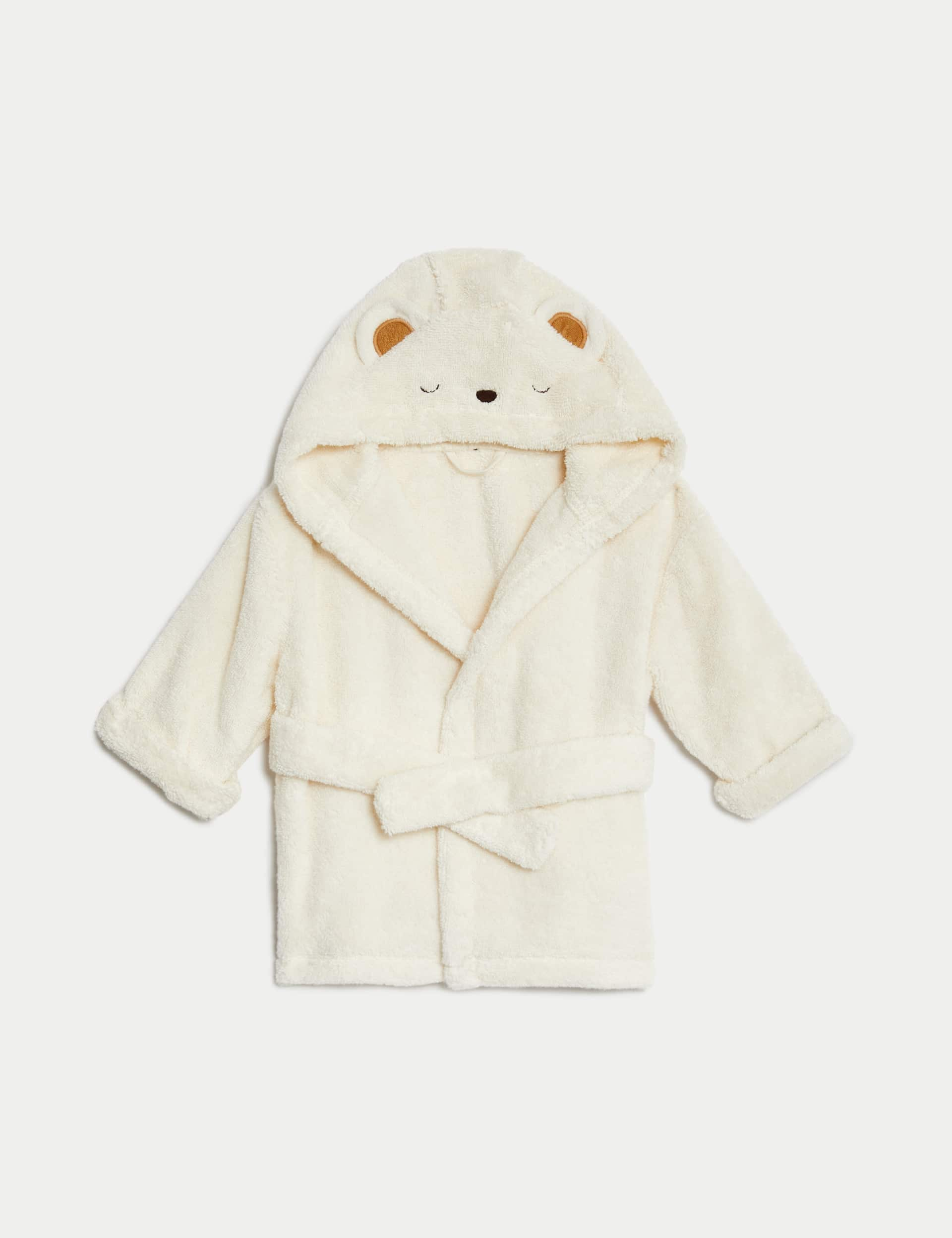 M&S Pure Cotton Towelling Hooded Robe (0-3 Yrs) - 18-36 - Cream Mix, Cream Mix,Yellow Mix,Camel