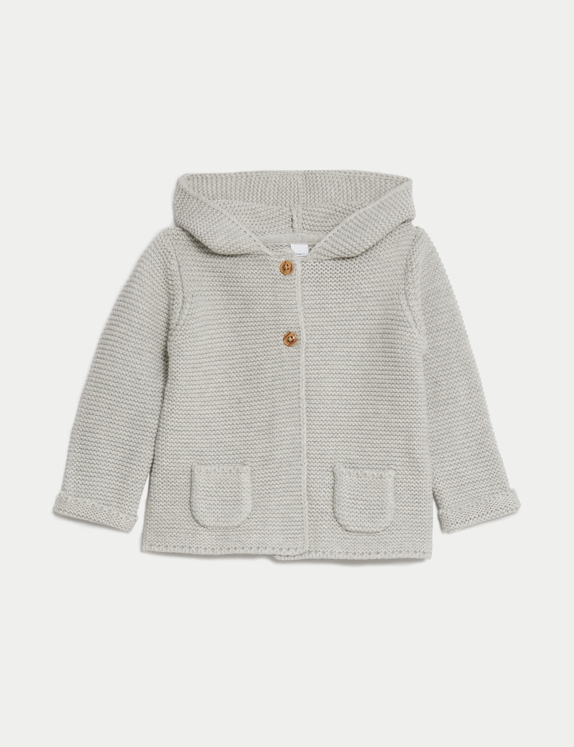 M&S Pure Cotton Hooded Cardigan (7lbs-3 Yrs) - 12-18 - Grey Marl, Grey Marl,Indigo,Rose,Oatmeal