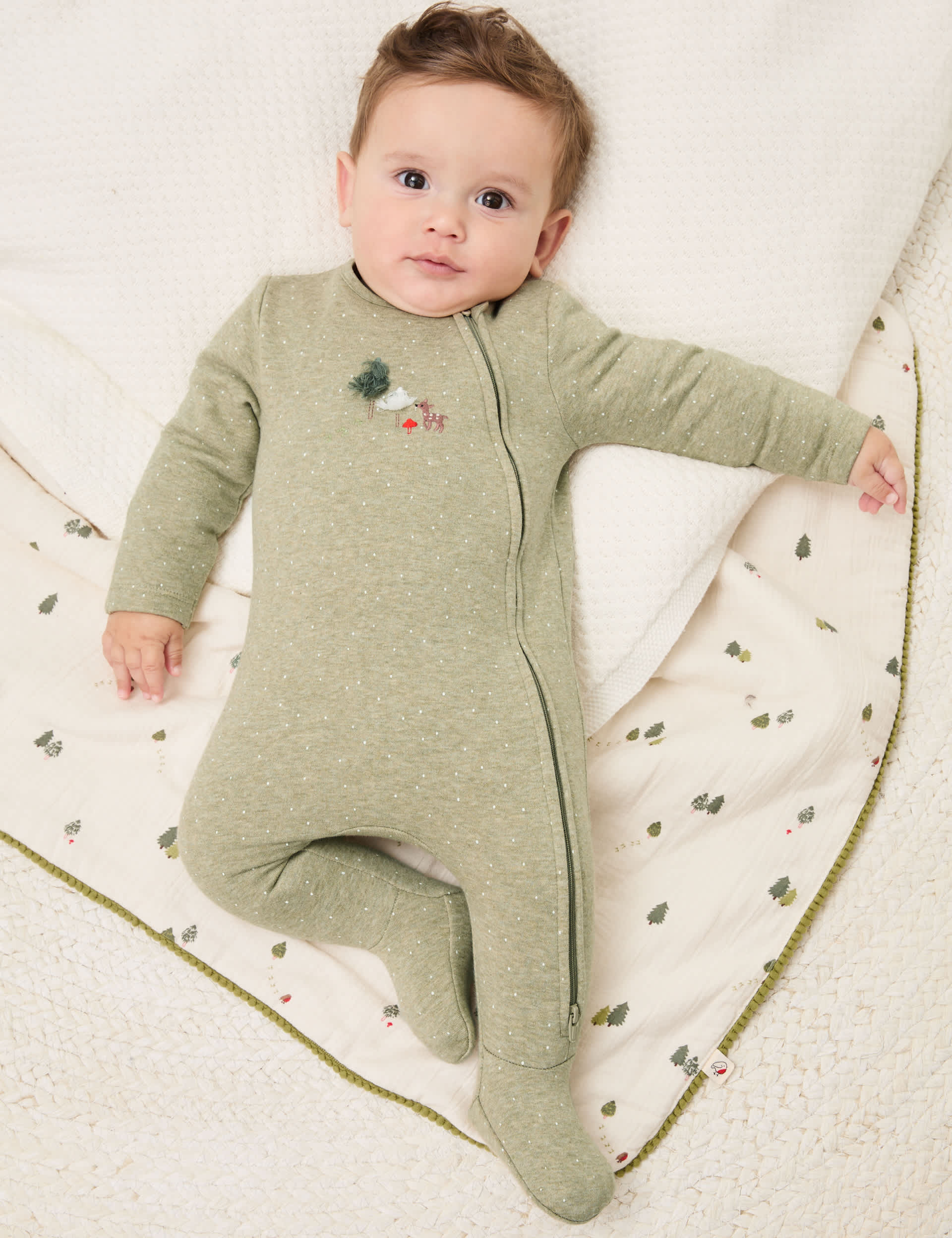 M&S Cotton Rich Alpine Sleepsuit (Newborn-12 Mths) - 0-3 M - Sandstone, Sandstone