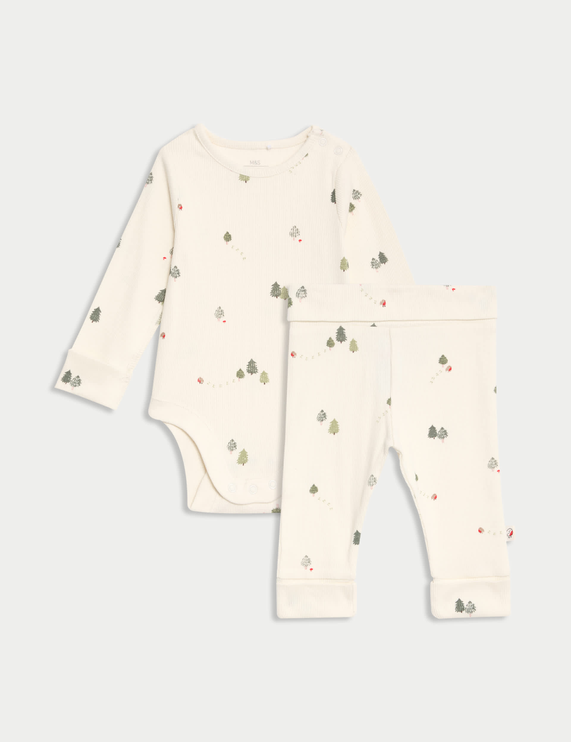 M&S 2pc Cotton Rich Alpine Outfit (7lbs-12 Mths) - 3-6 M - Cream Mix, Cream Mix,Terracotta Mix