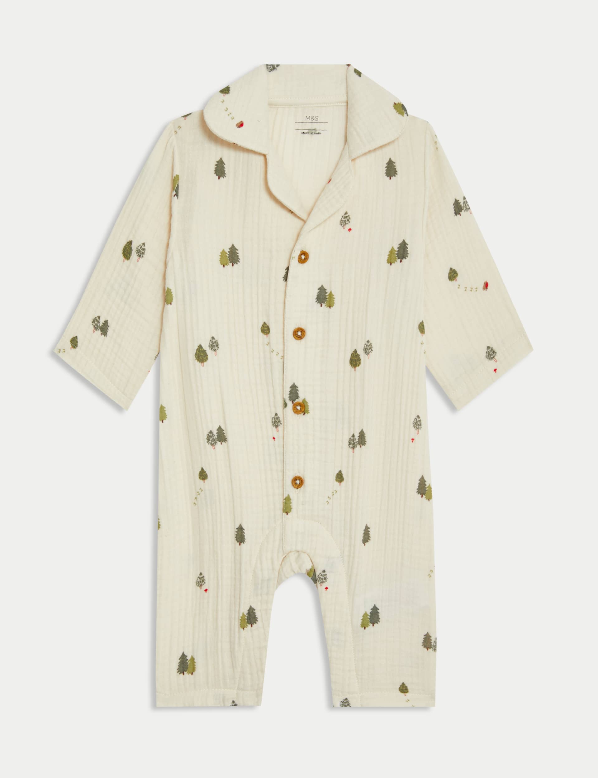 M&S Pue Cotton Alpine Romper (0-12 Mths) - 3-6 M - Cream Mix, Cream Mix