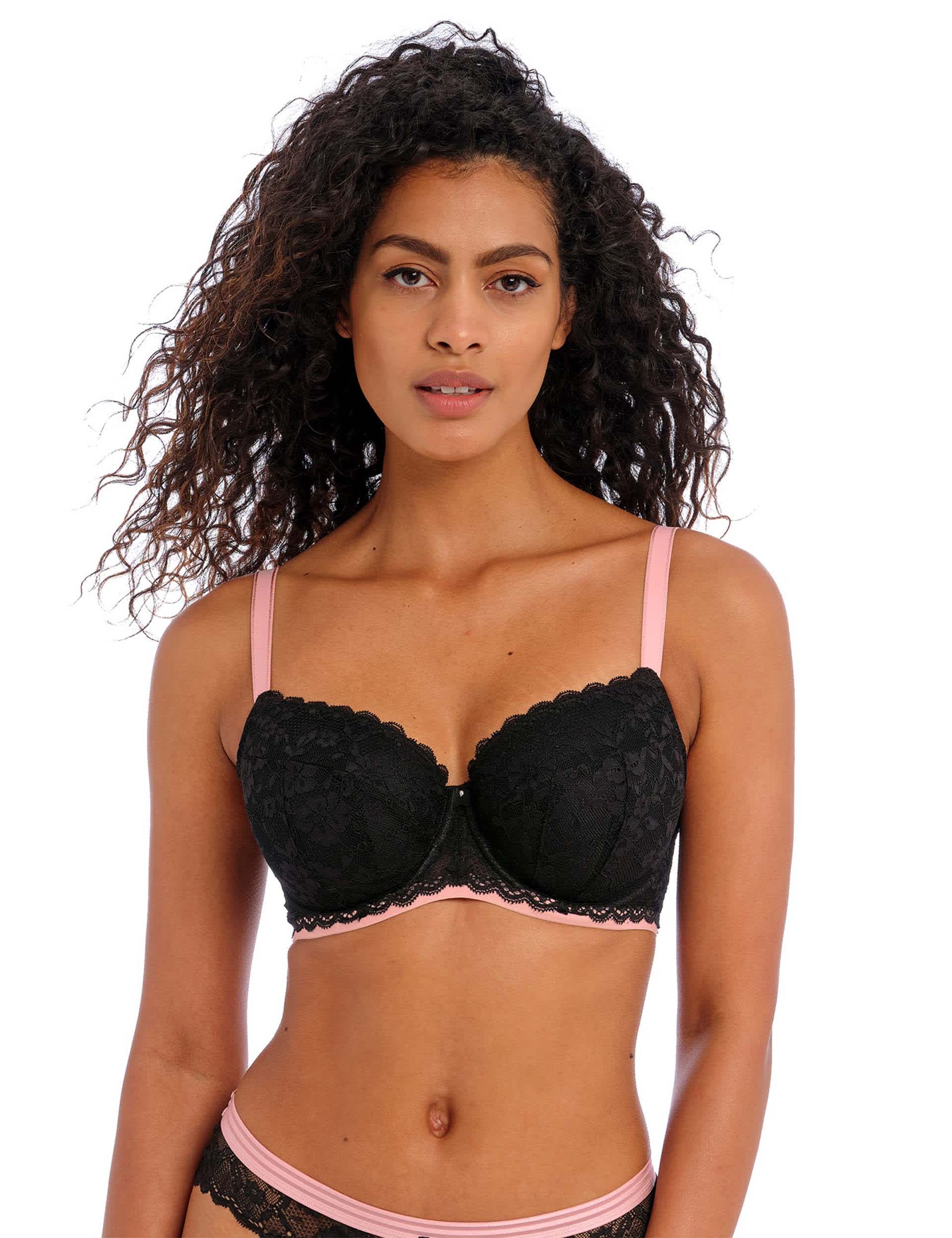 Freya Women's Offbeat Wired Padded Balcony Bra C-H - 38C - Black, White,Black,Pink