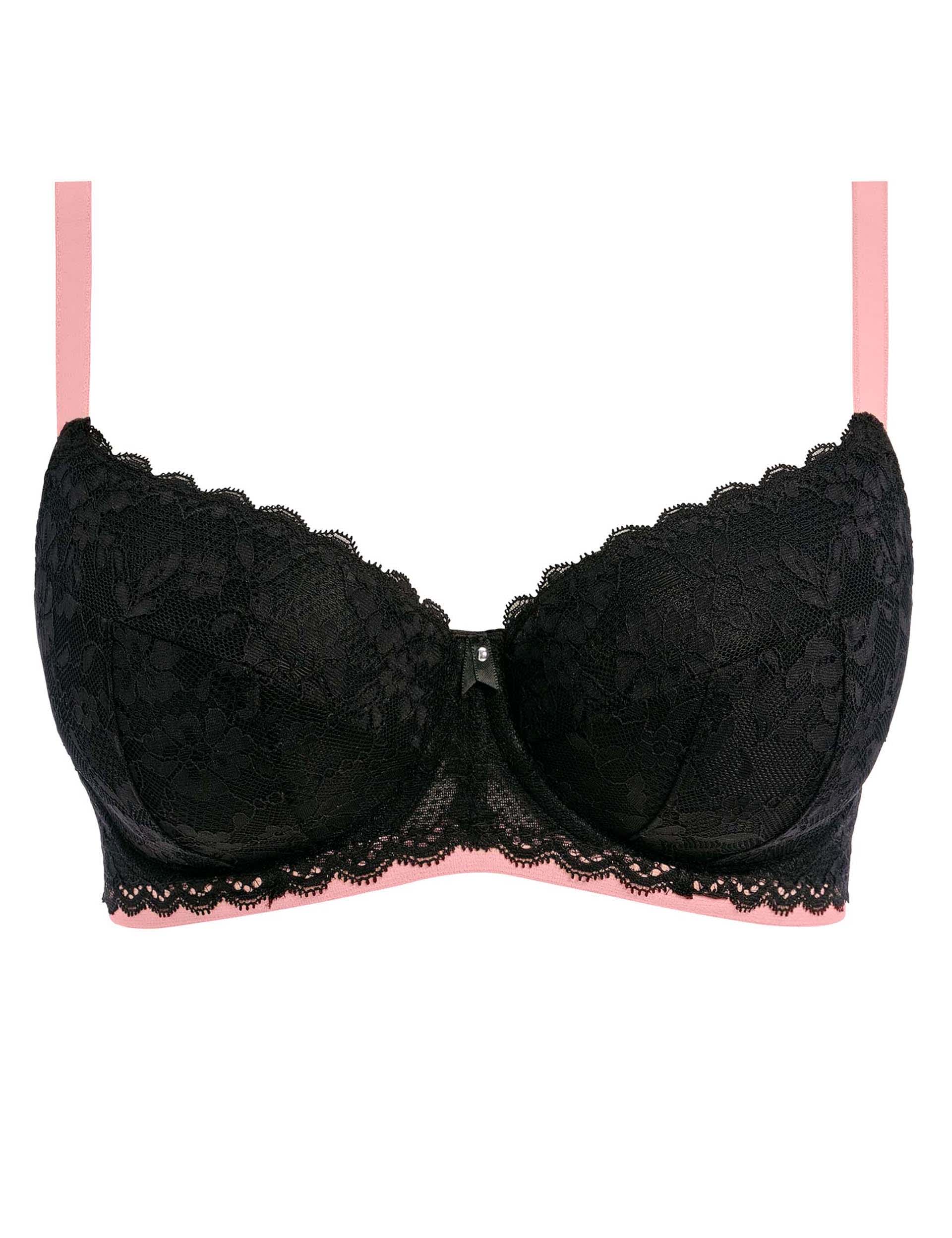 Freya Women's Offbeat Wired Padded Balcony Bra C-H - 36F - Black, White,Black,Pink