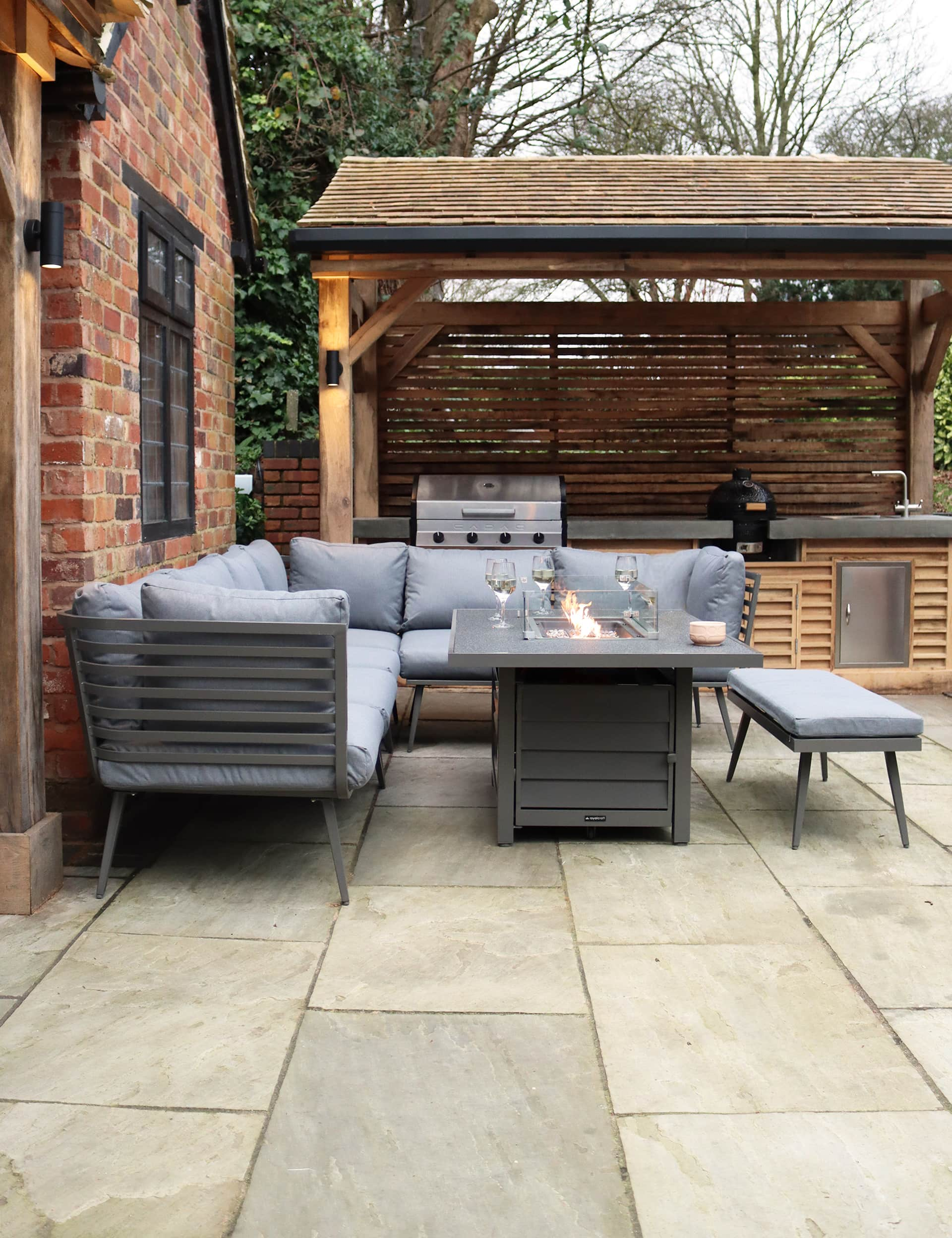 Royalcraft Mayfair Garden Firepit Lounge Set - Grey, Grey