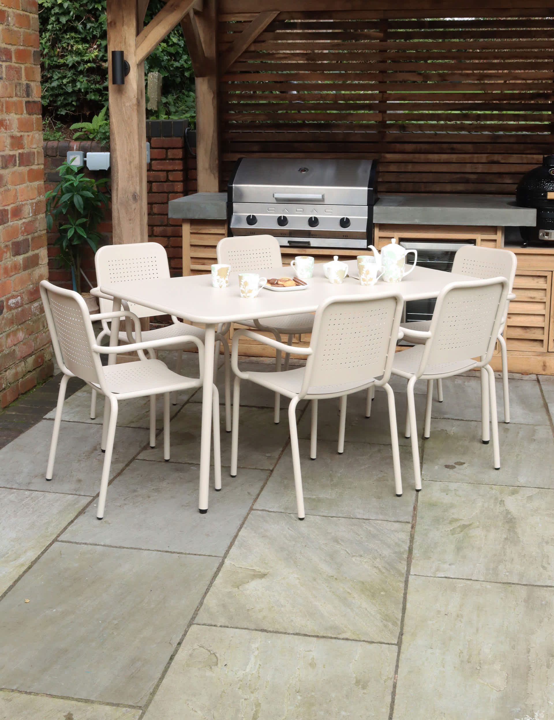 Royalcraft Porto 6 Seater Rectangle Garden Table & Chairs - Cream, Cream