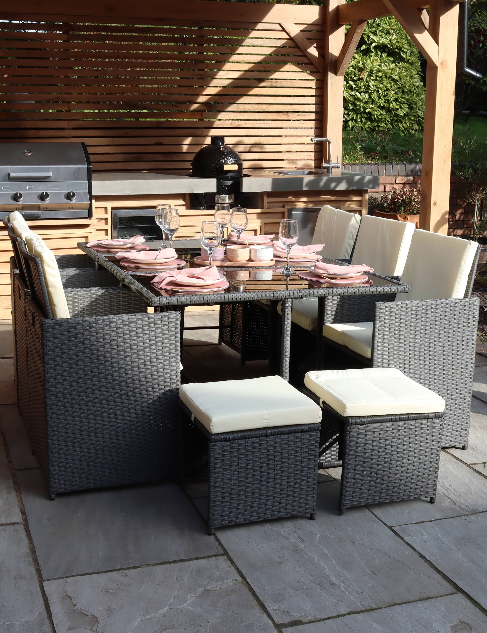 Royalcraft Cannes 10 Seater Rattan Garden Cube Dining Set - Grey, Grey,Brown Mix