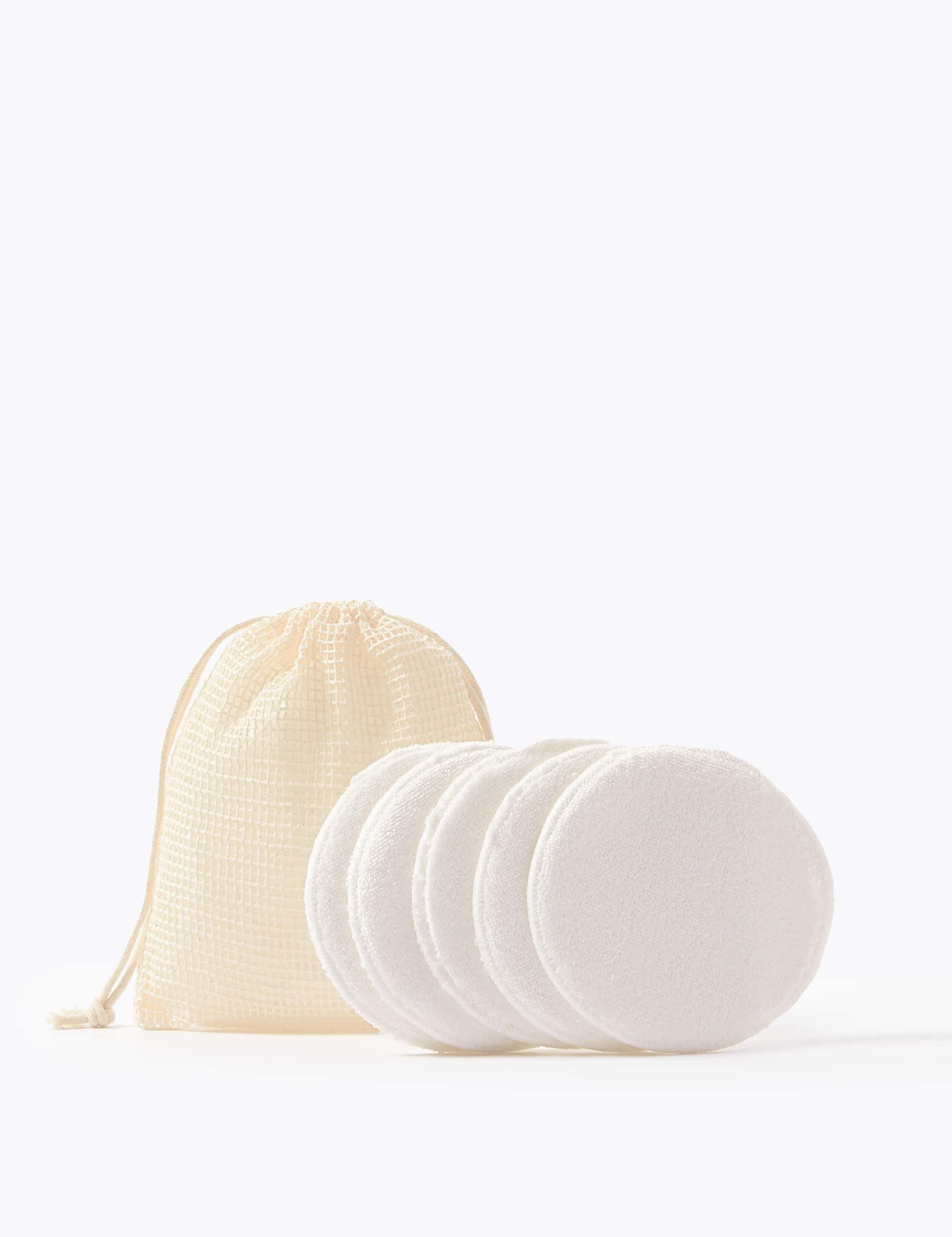 M&S Women's Pack of 5 Reusable Pure Cotton Pads & Bag - White, White