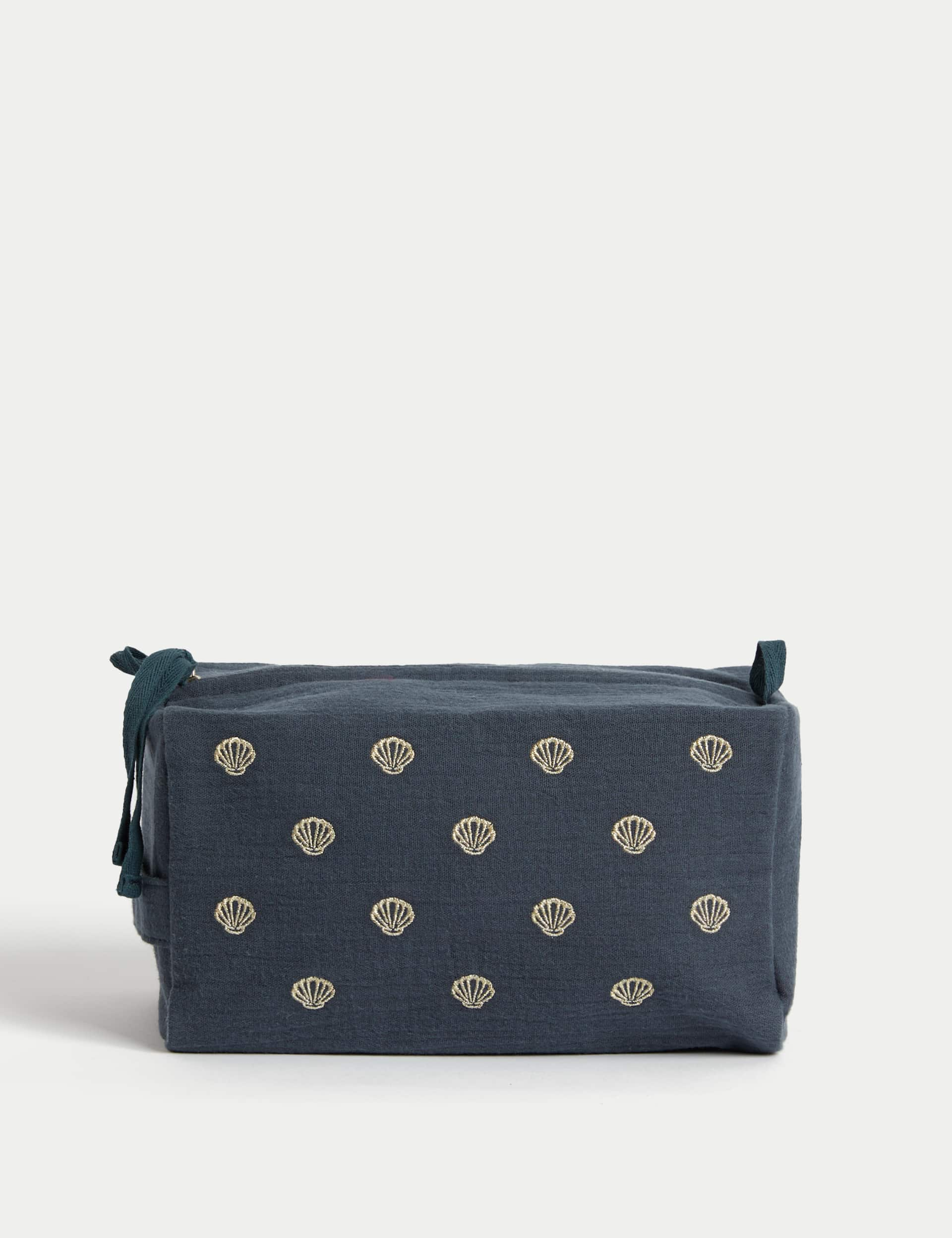 M&S Women's Shell Embroidered Cosmetic Bag - Navy, Navy