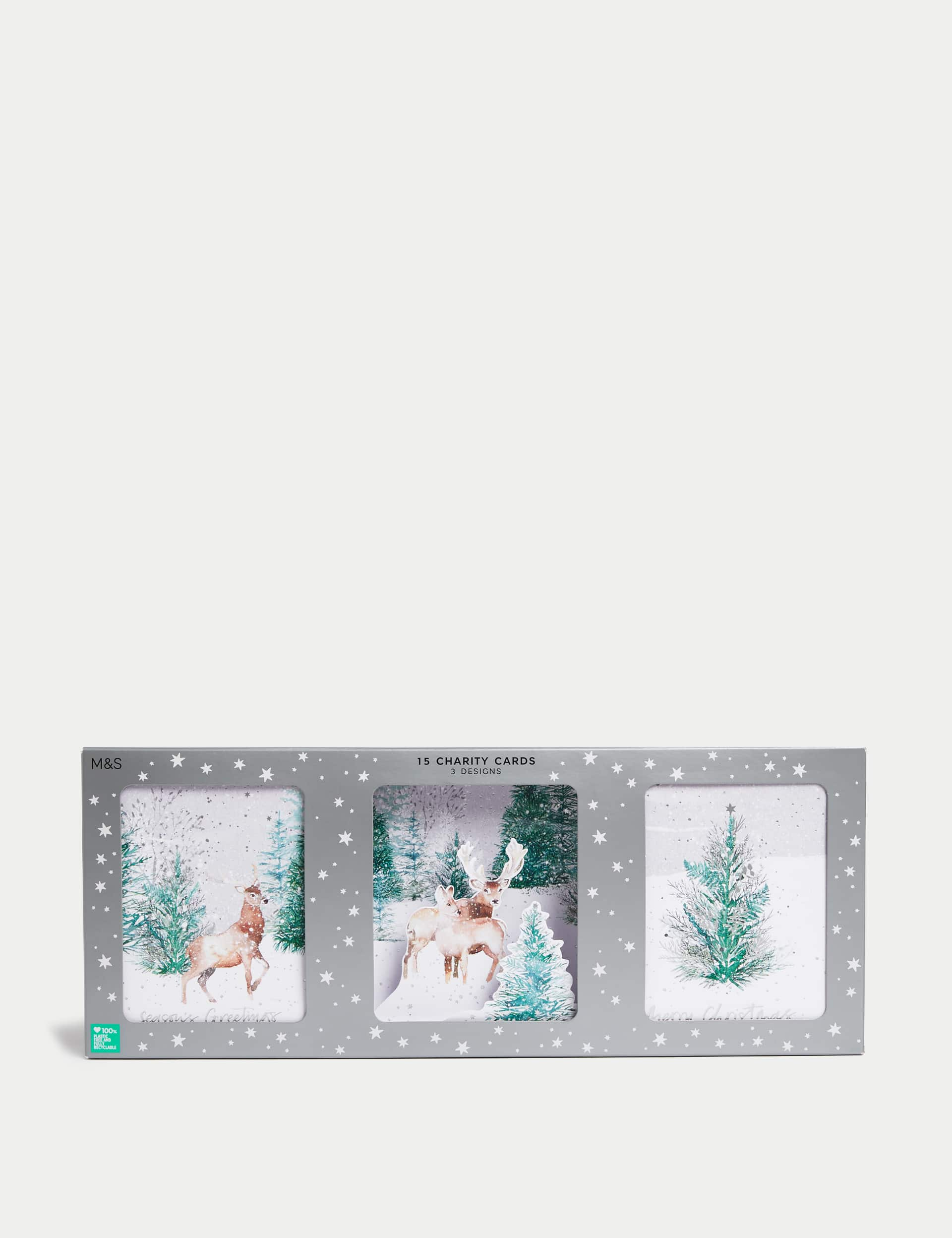 M&S 15 Charity Christmas Cards - Winter Stags with 3D Design