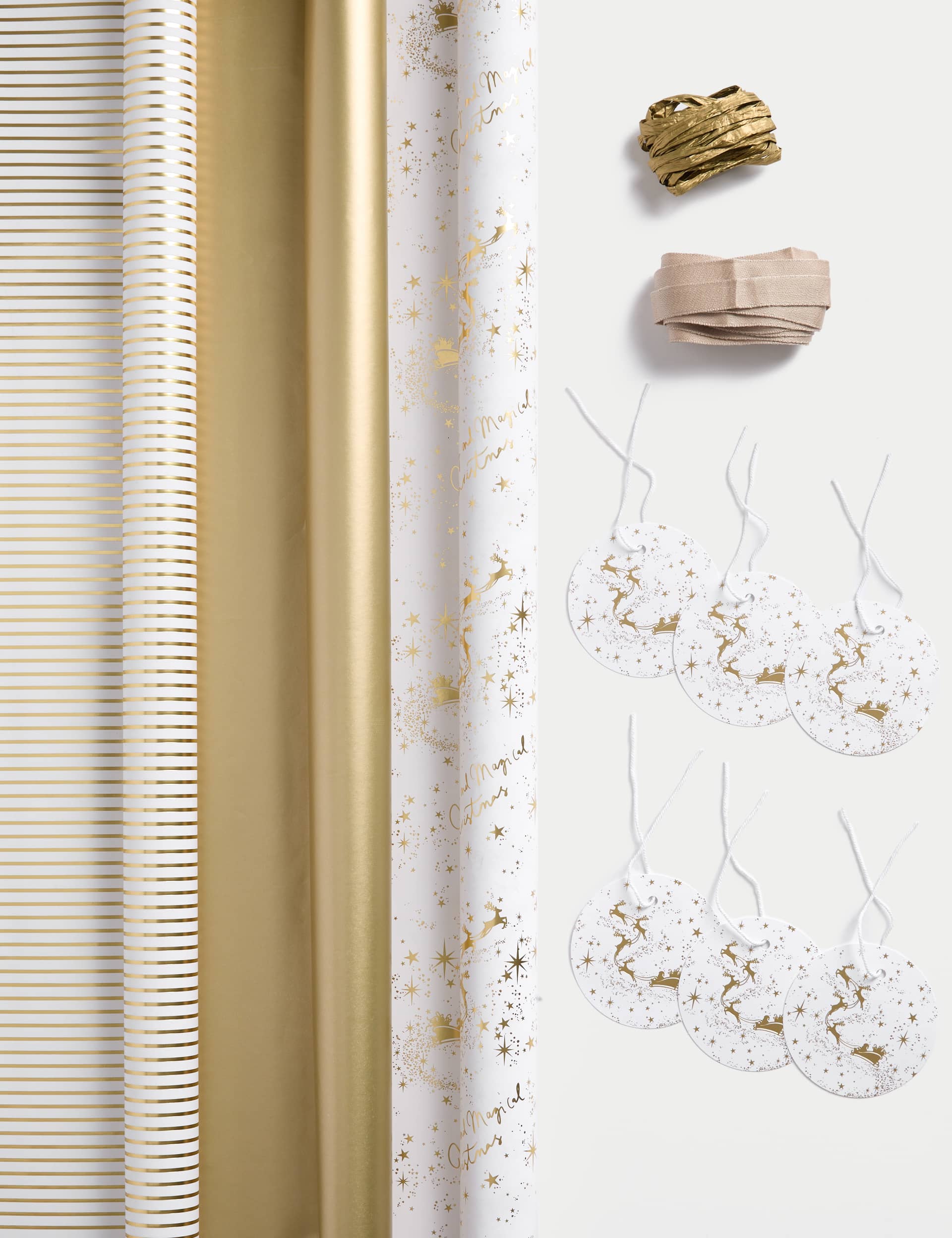 M&S 6M Gift Wrap, Ribbon & Raffia Paper - Gold Design