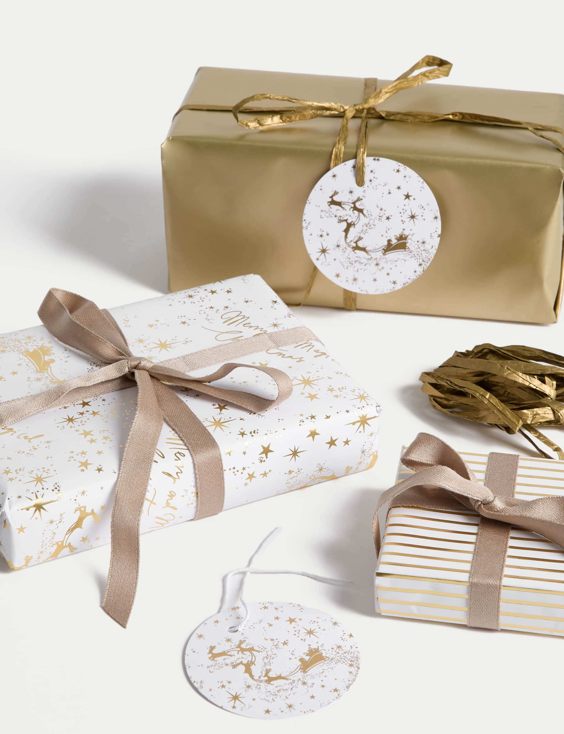 M&S 6M Gift Wrap, Ribbon & Raffia Paper - Gold Design