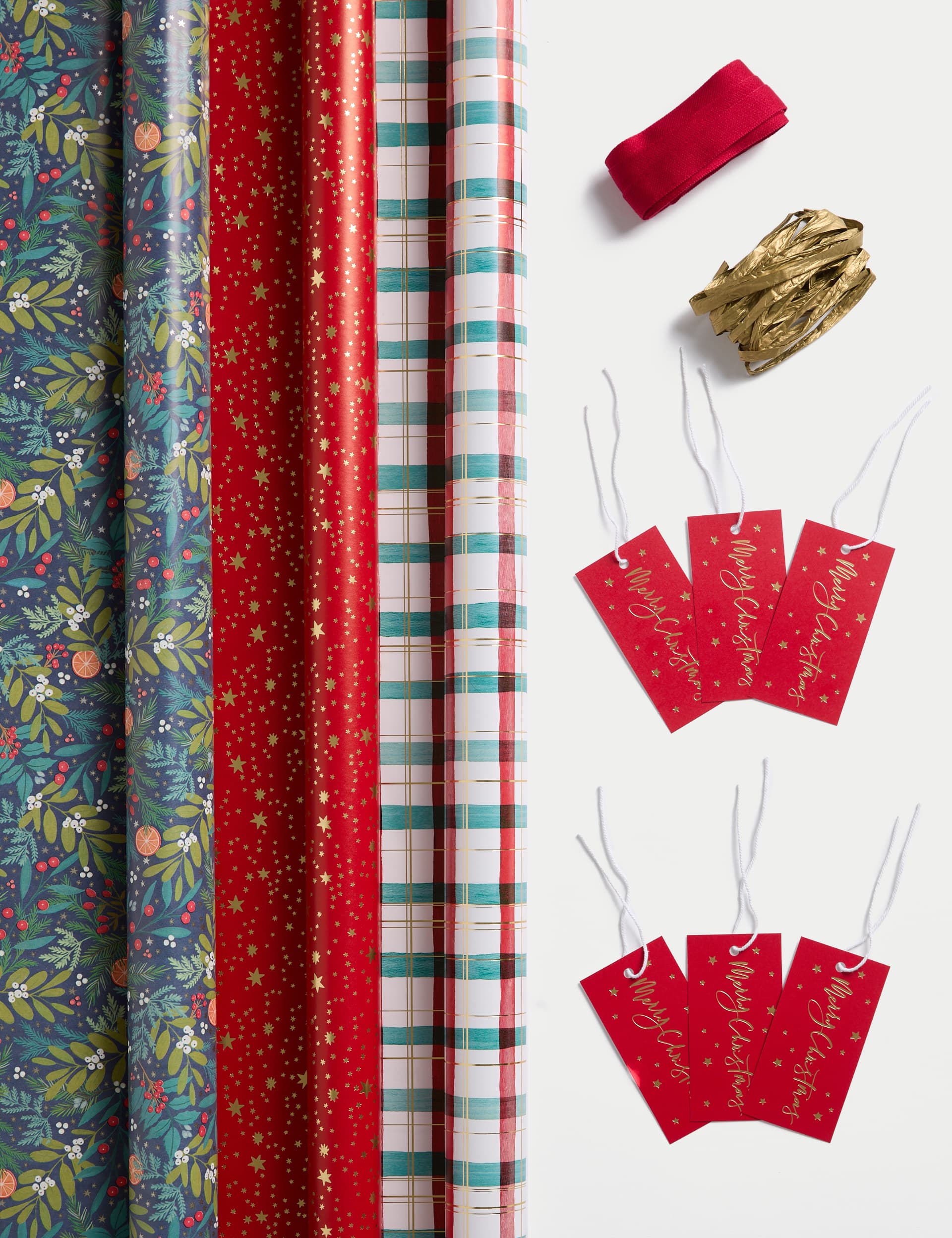 M&S 6M Gift Wrap, Ribbon & Raffia Paper - Red Festive Design