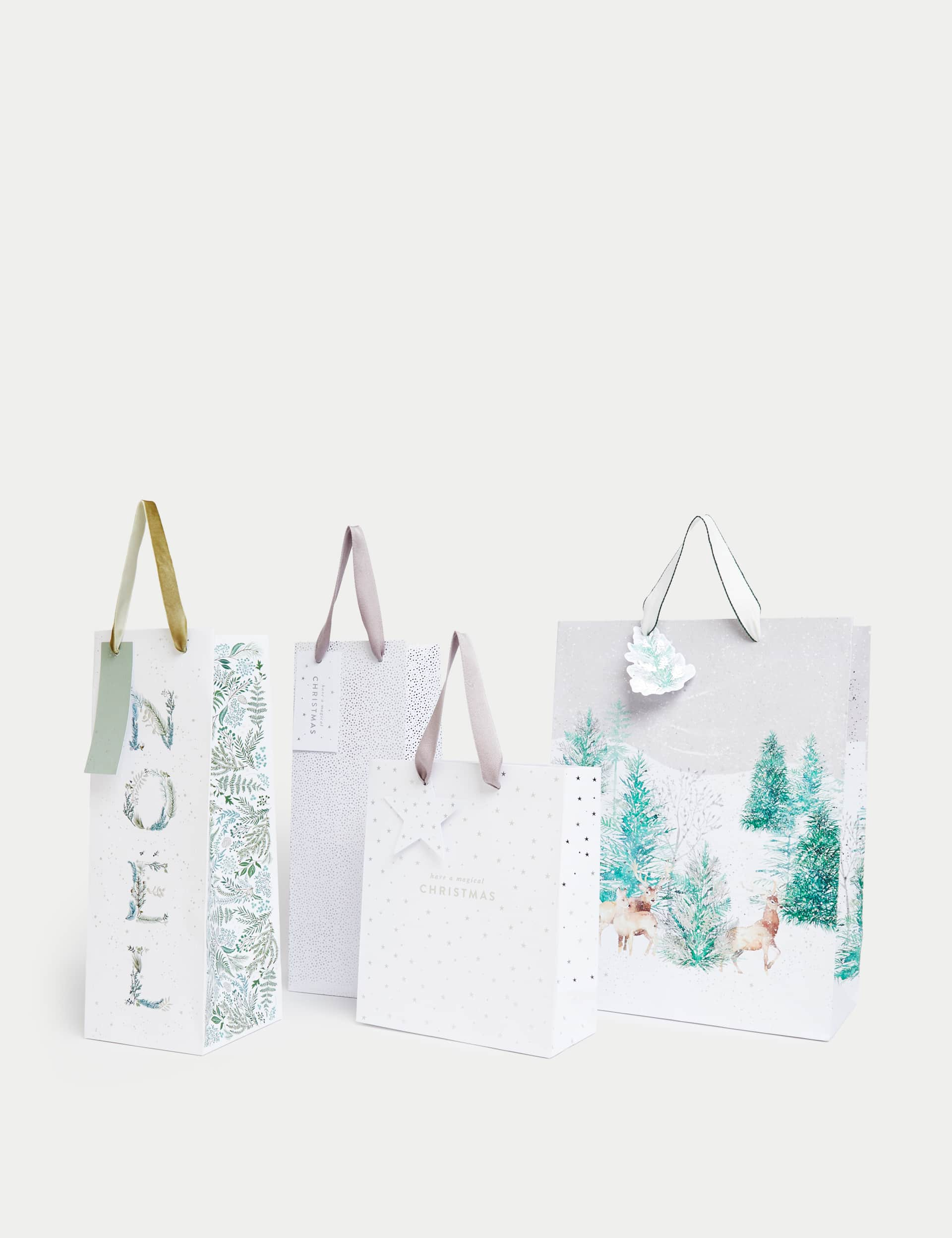 M&S Christmas Gift Bags Pack - Silver & White Designs