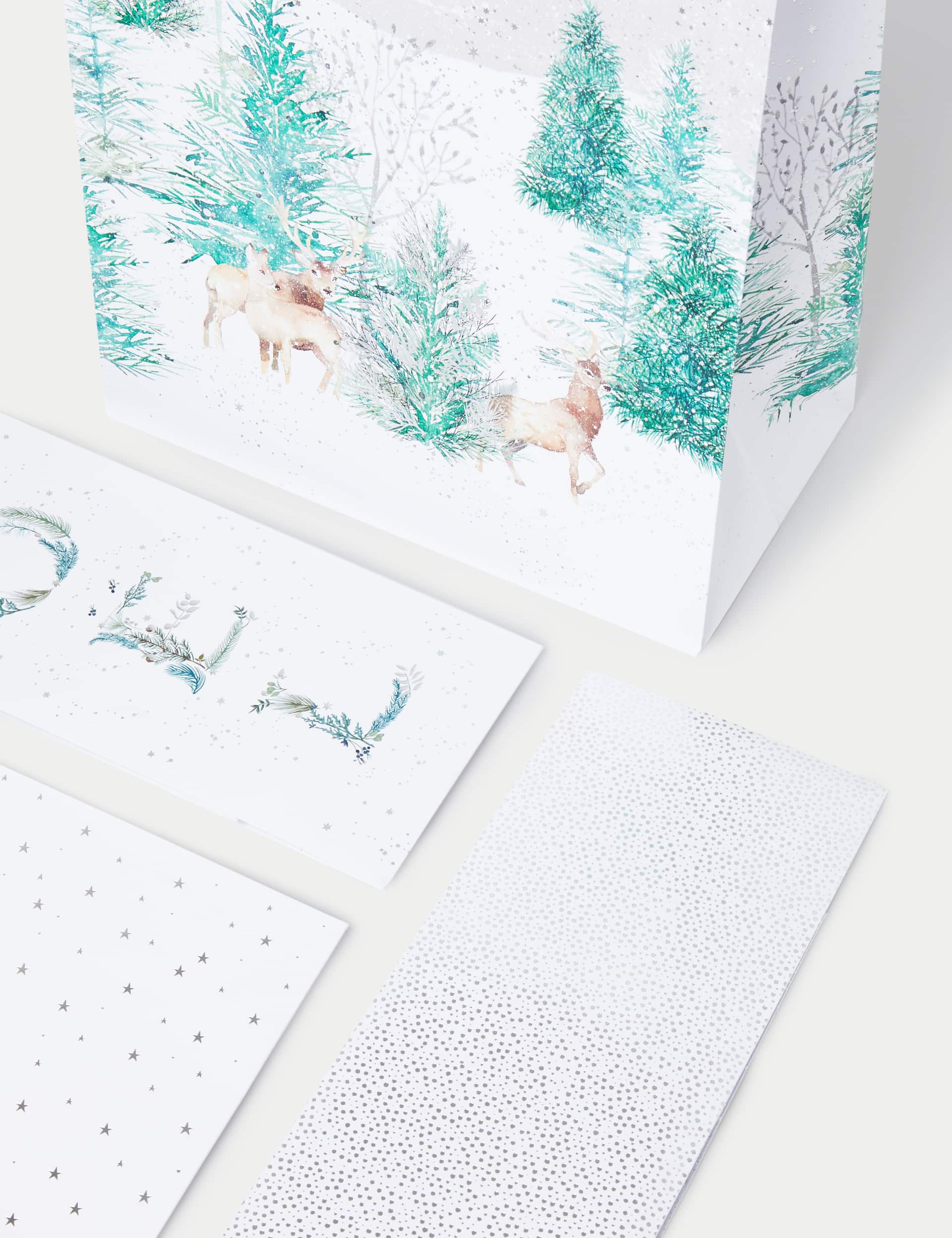 M&S Christmas Gift Bags Pack - Silver & White Designs