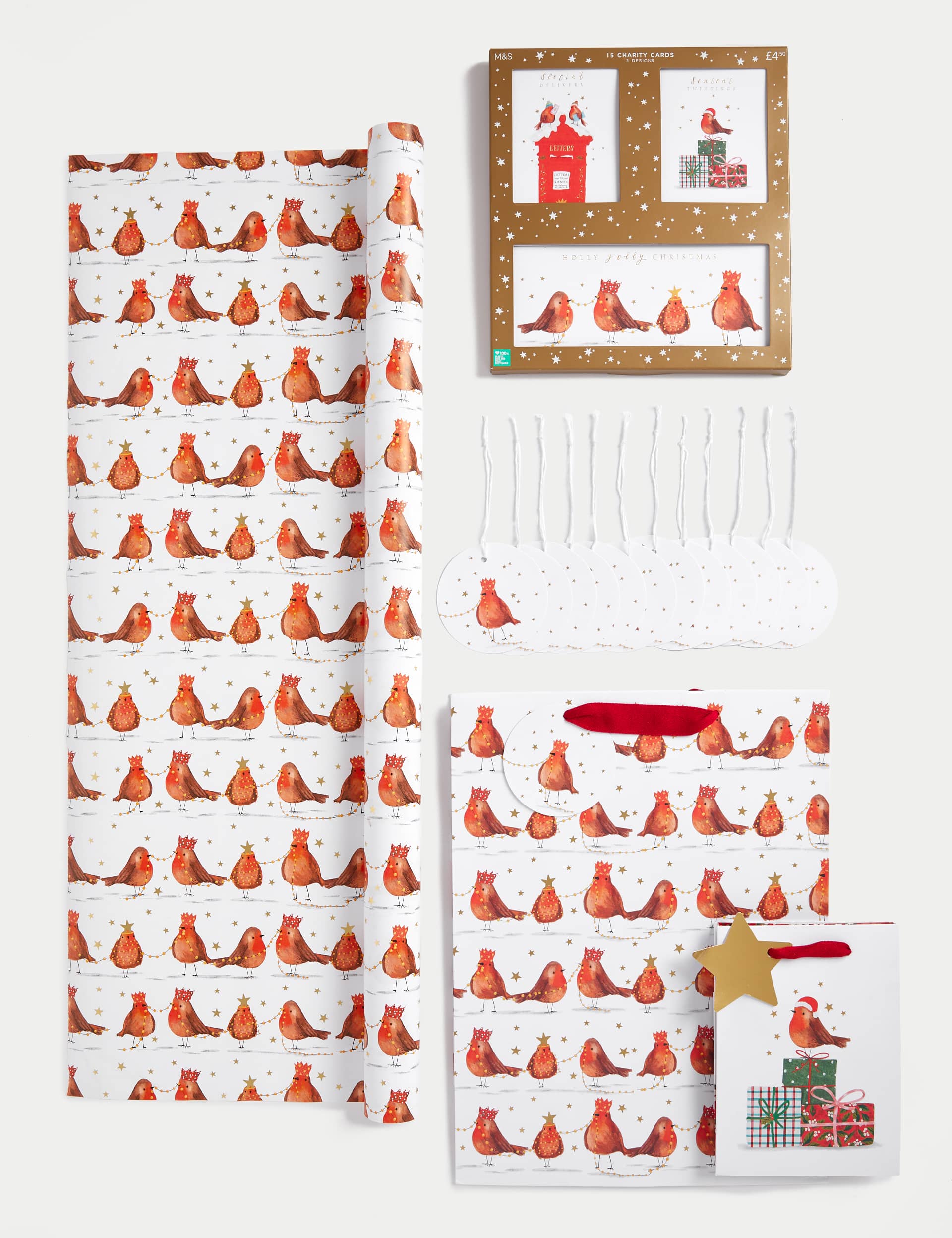 M&S Robin 3M Christmas Gift Wrap with Cards, Tags & Gift Bags