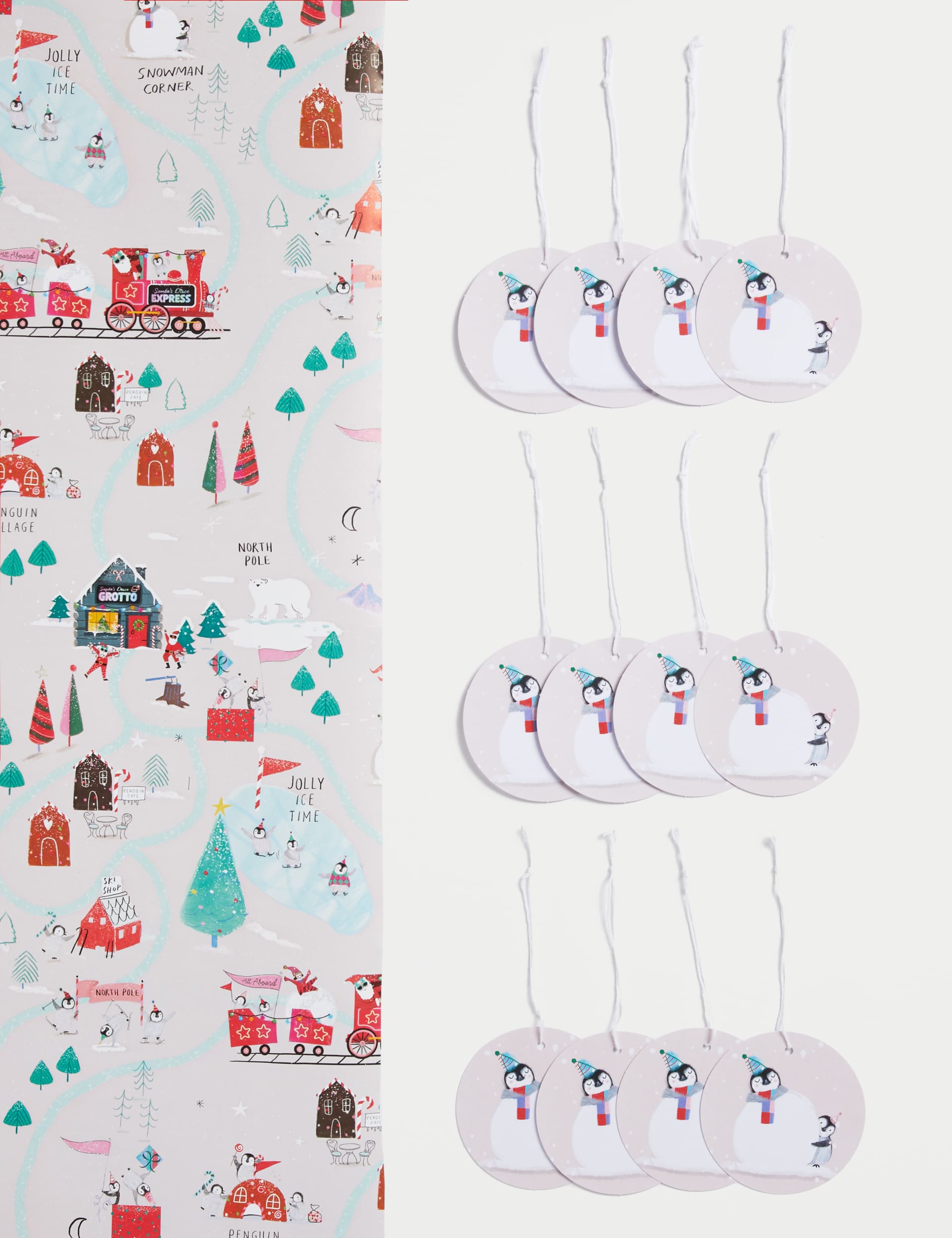 M&S Cute Penguins 10m Christmas Gift Wrap & Tags