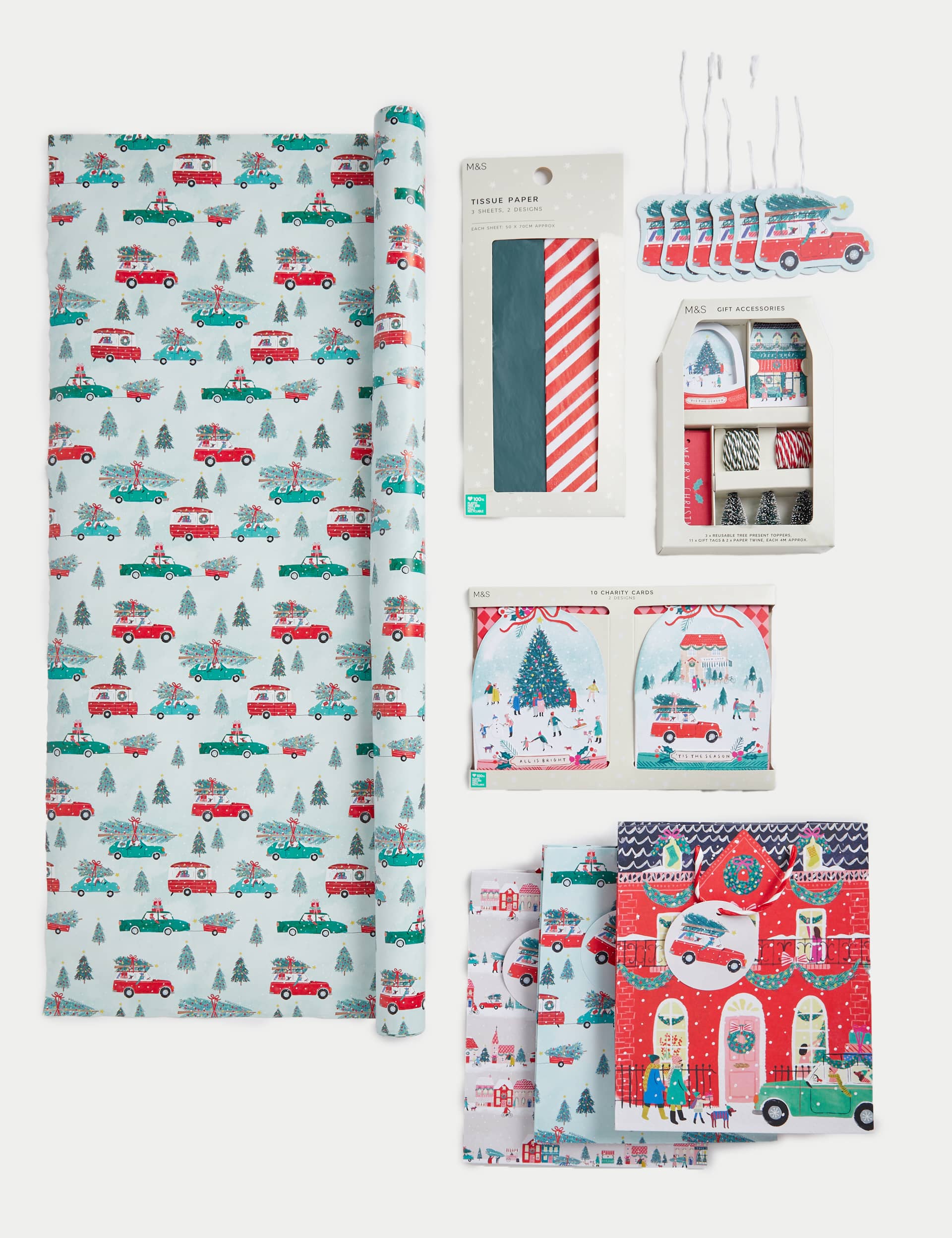 M&S Festive 3m Christmas Wrap, Cards, Tags, Bags & Accessories