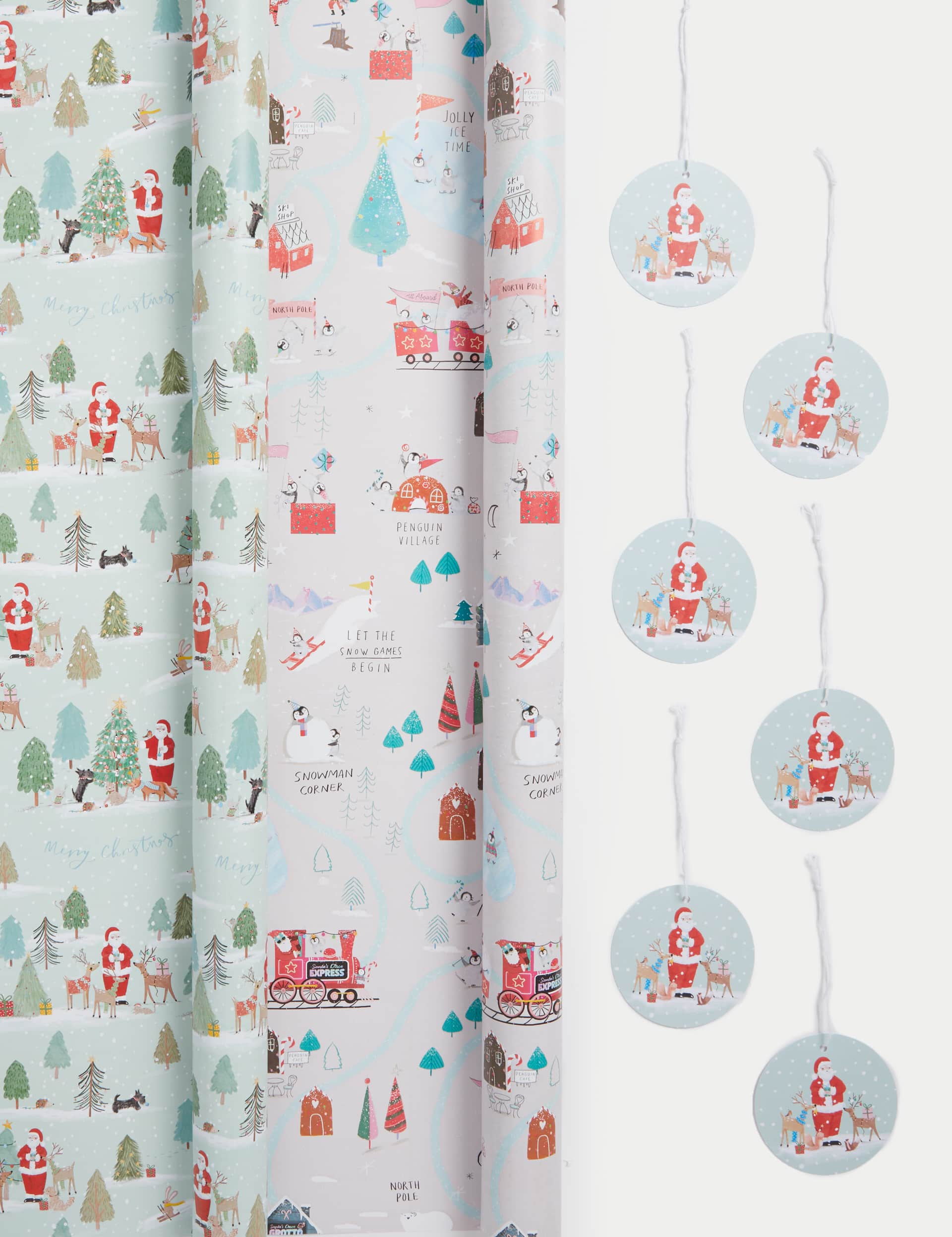 M&S Cute Santa & Friends 13m Christmas Gift Wrap & Tags