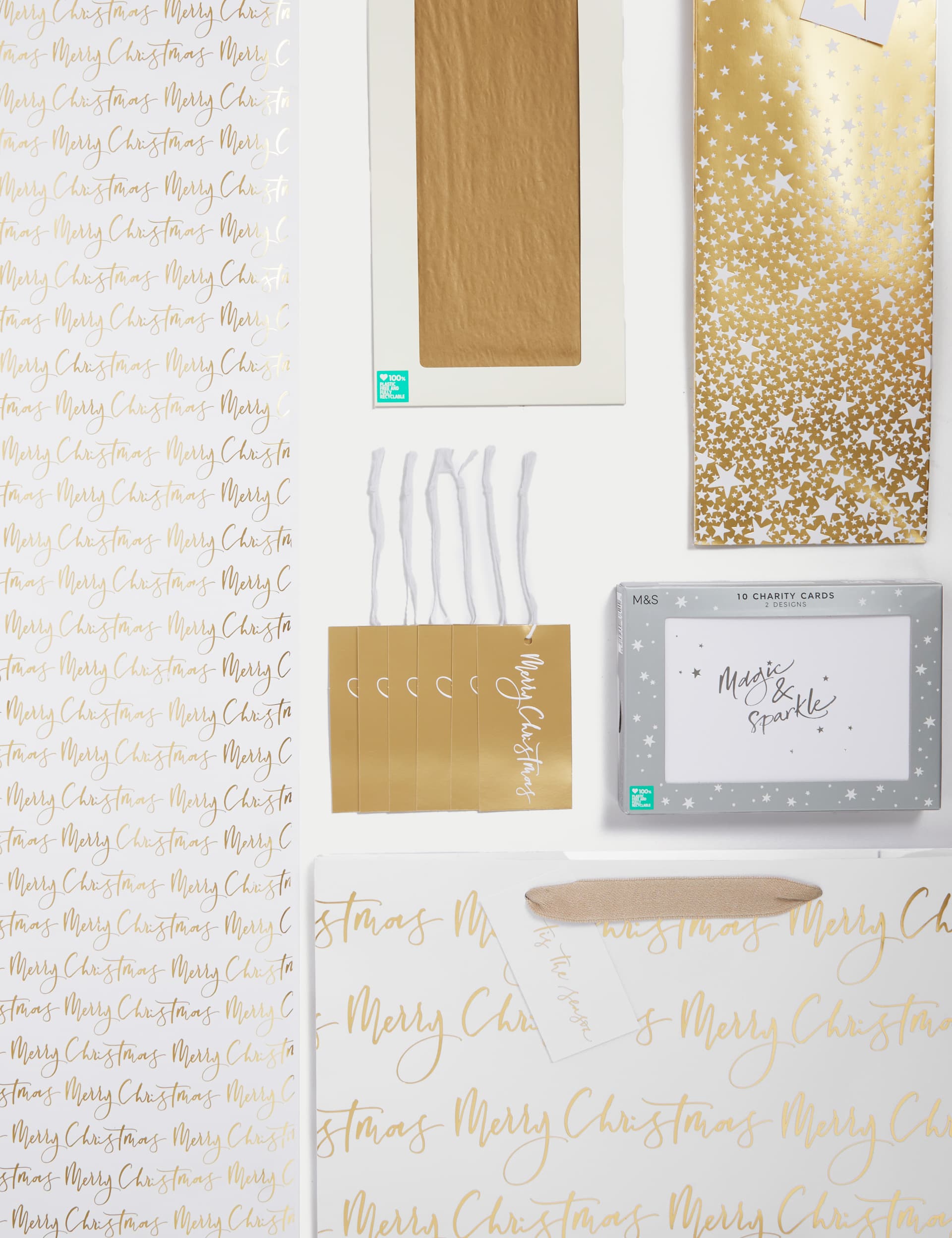 M&S Gold 3M Christmas Gift Wrap with Cards, Tags, Bags & Tissue