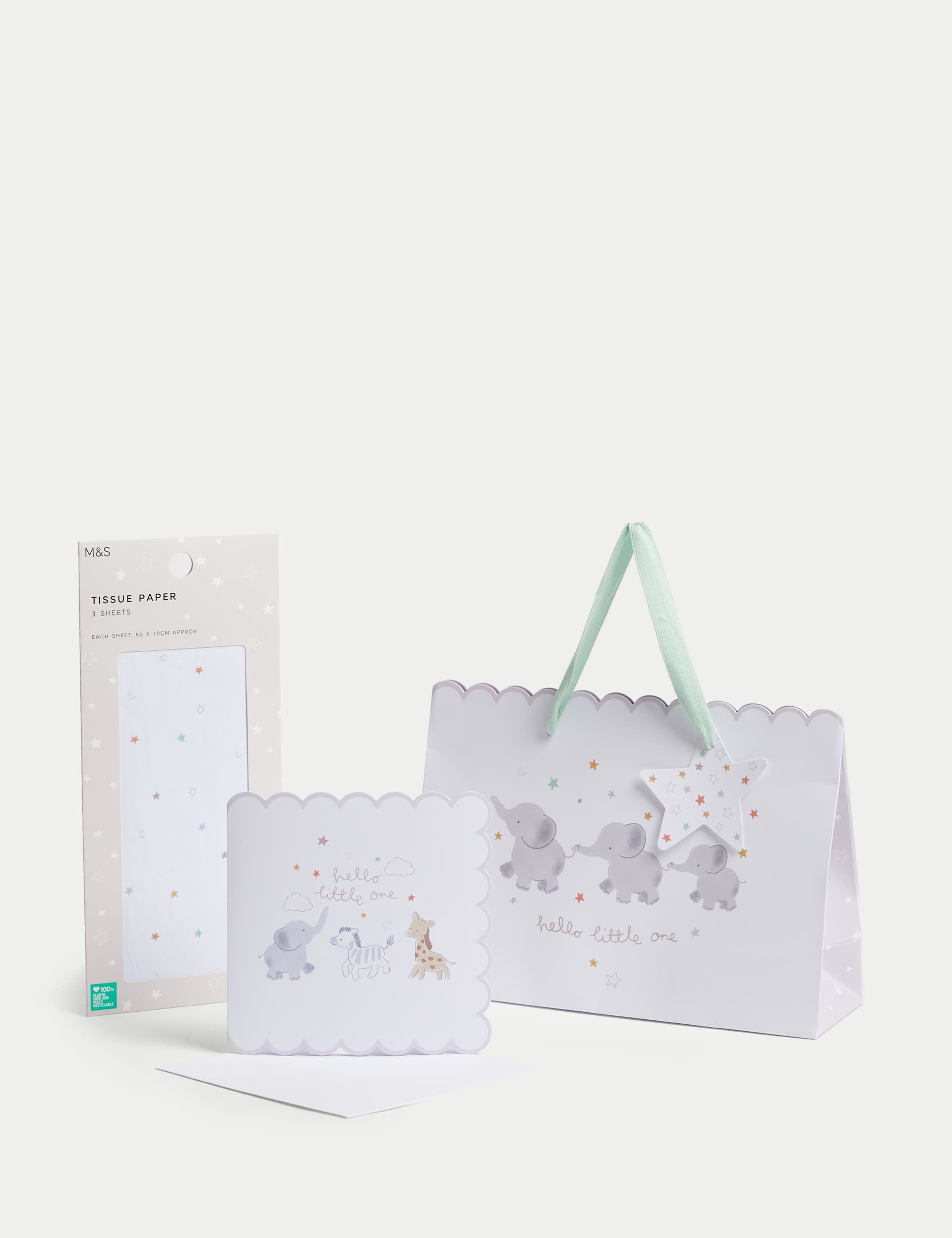 M&S Cute Animals Gift Wrap Set With New Baby Card, Gift Bag & Tissue