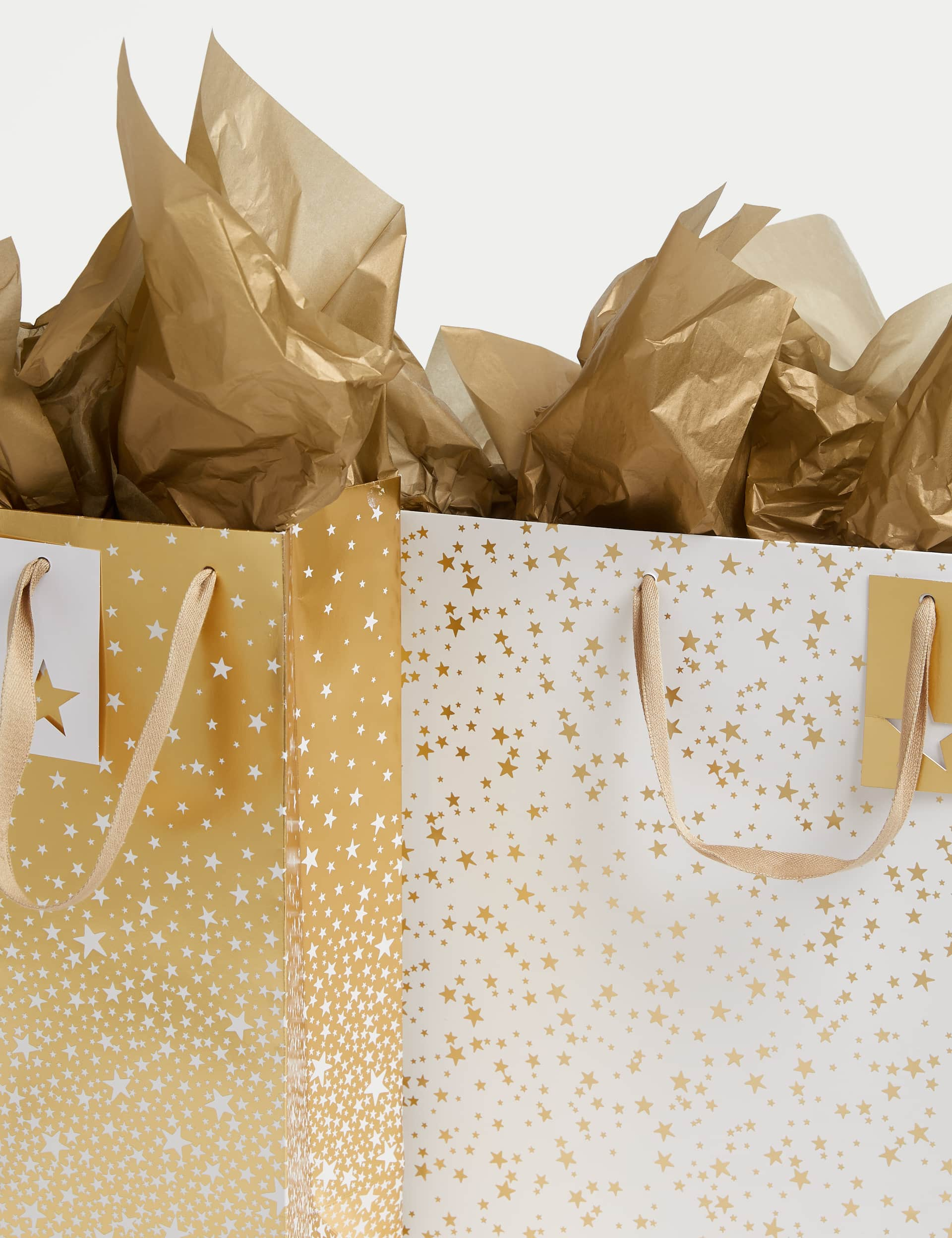 M&S Gold Stars Gift Wrap Set With Blank Greetings Card, Gift Bags & Tissue