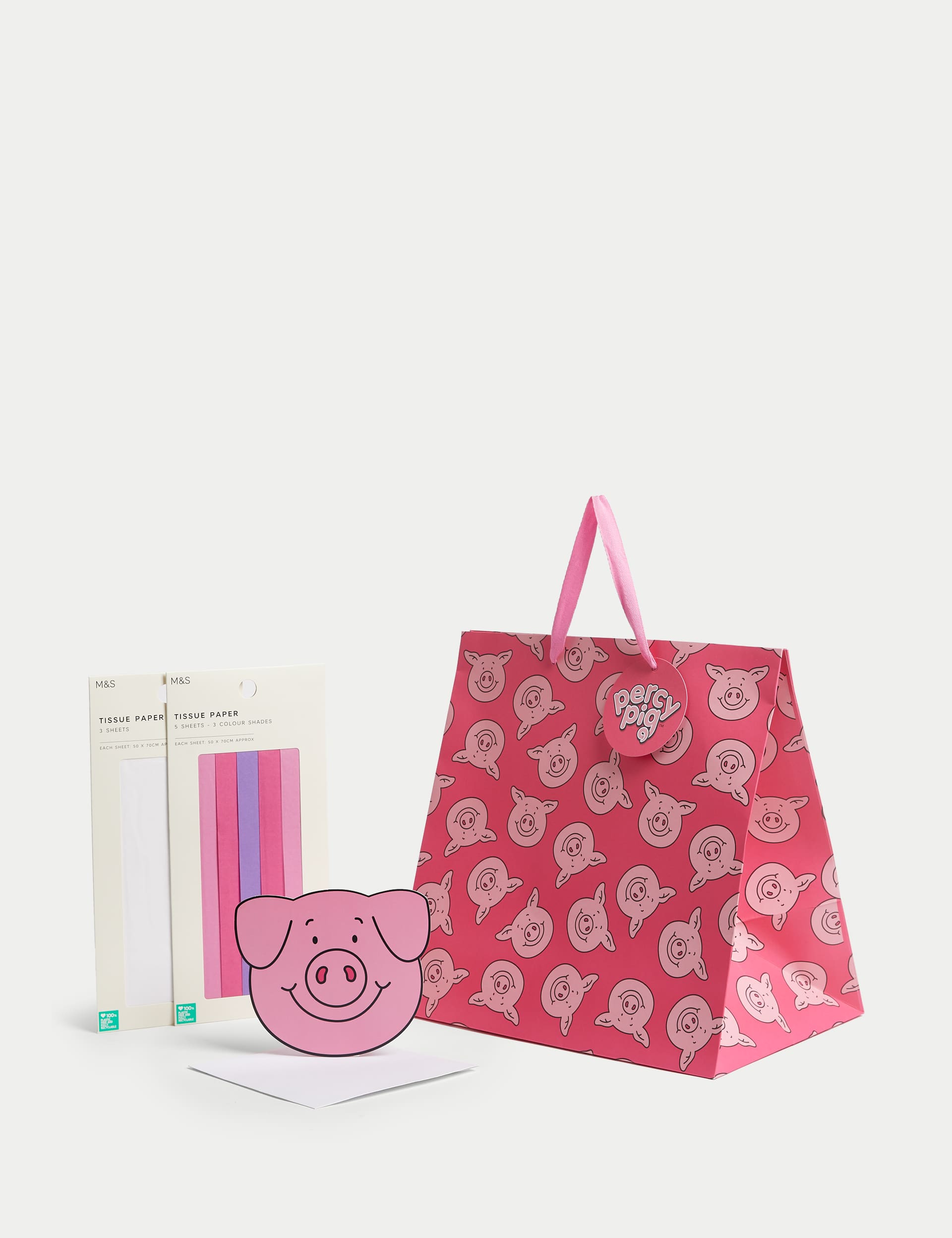 M&S Percy Pig Gift Wrap Set With Blank Greetings Card, Gift Bag & Tissue