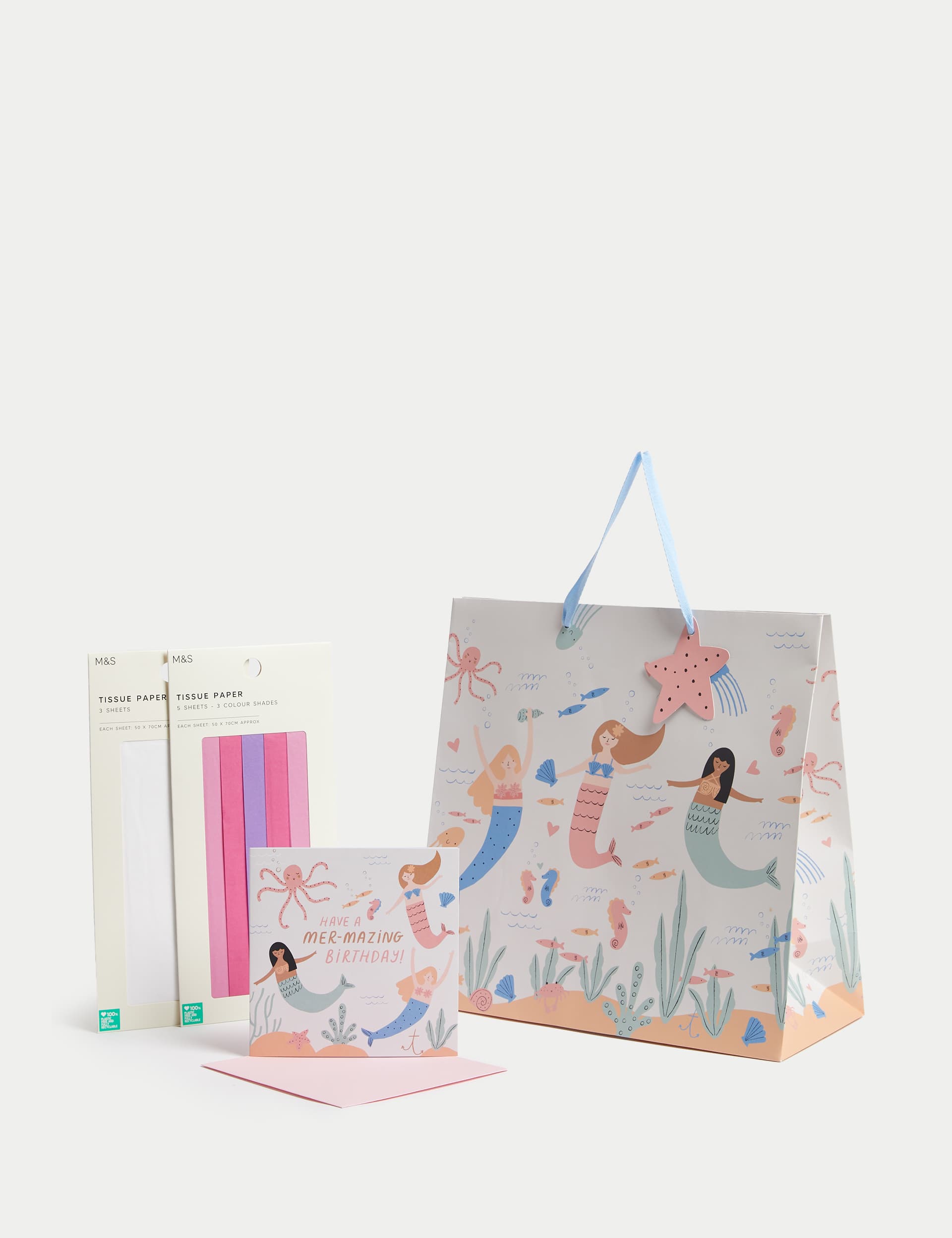 M&S Mermaids Gift Wrap Set With Birthday Card, Gift Bag & Tissue