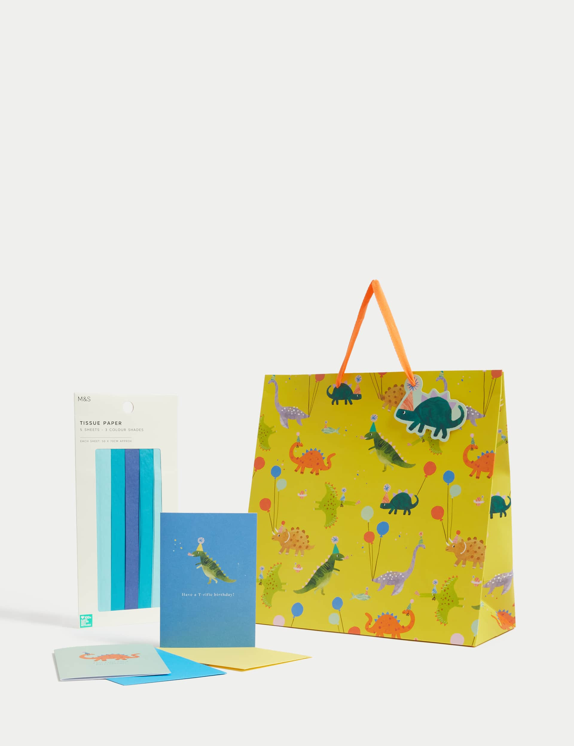 M&S Dinosaurs Gift Wrap Set With Birthday Cards, Gift Bag & Tissue