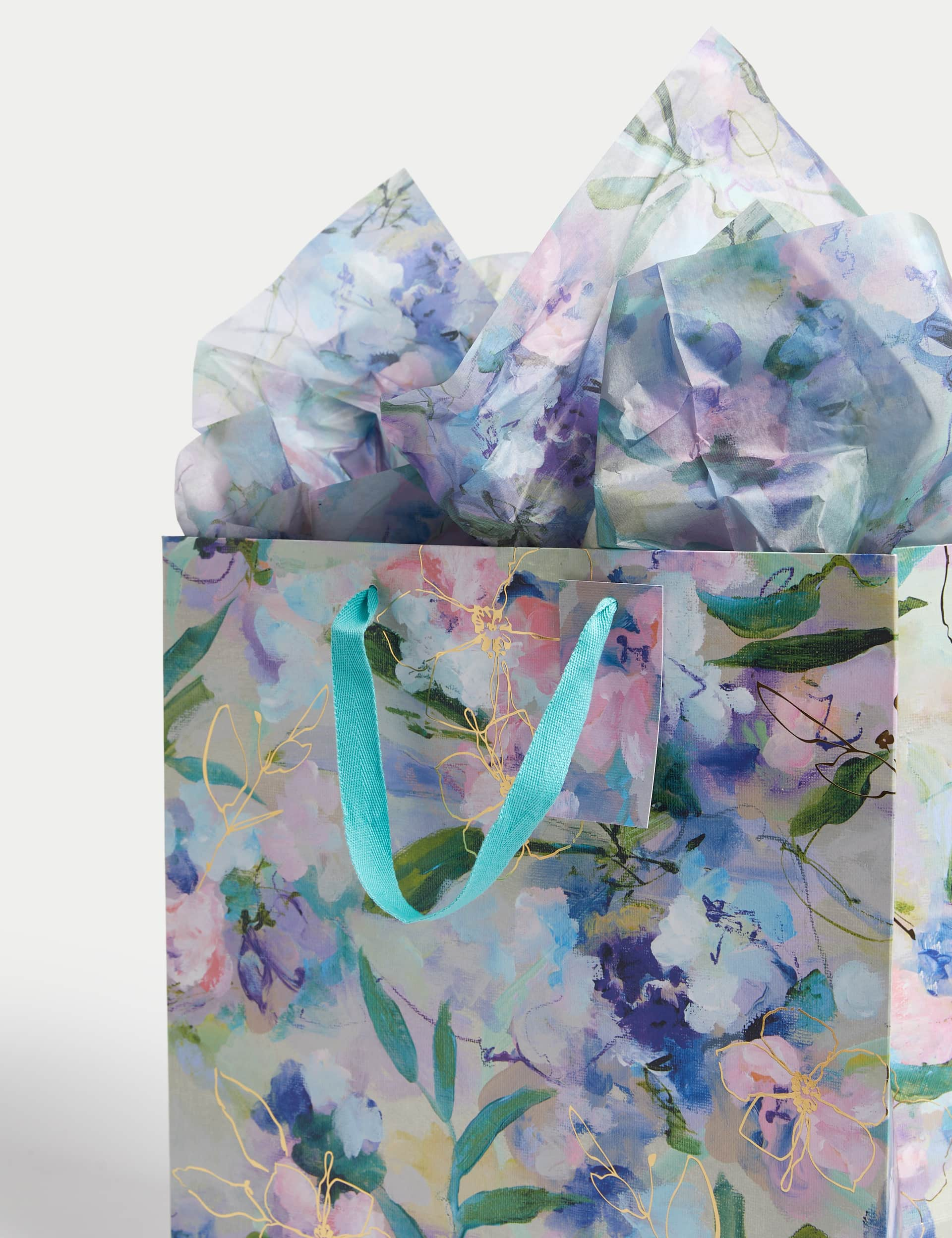 M&S Floral Gift Wrap Set With Blank Greetings Card, Gift Bag & Tissue