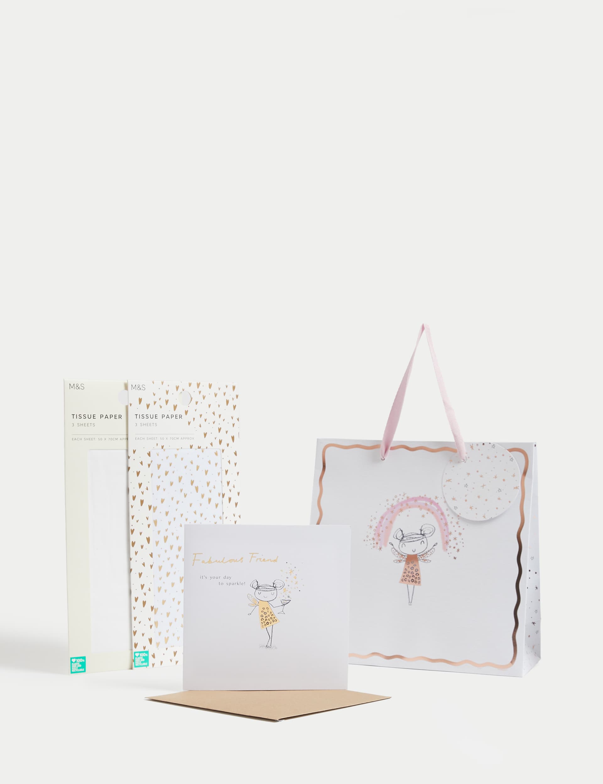 M&S Gold Fairy Gift Wrap Set With Birthday Card, Gift Bag & Tissue