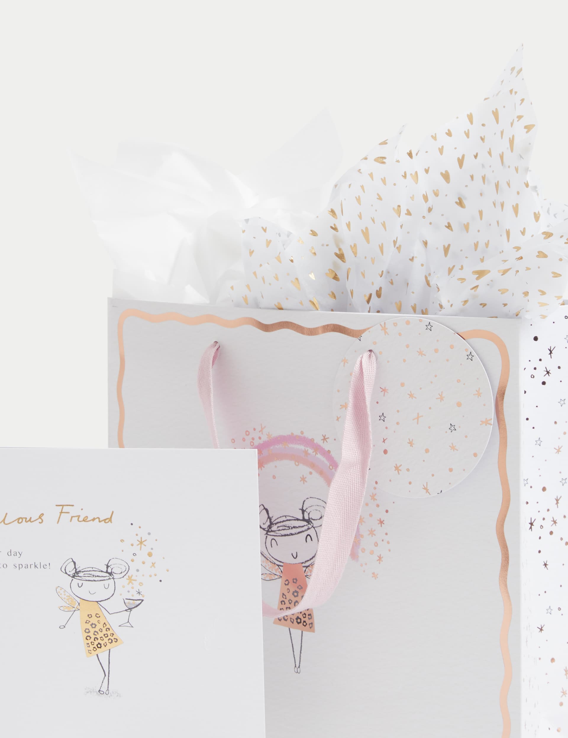 M&S Gold Fairy Gift Wrap Set With Birthday Card, Gift Bag & Tissue