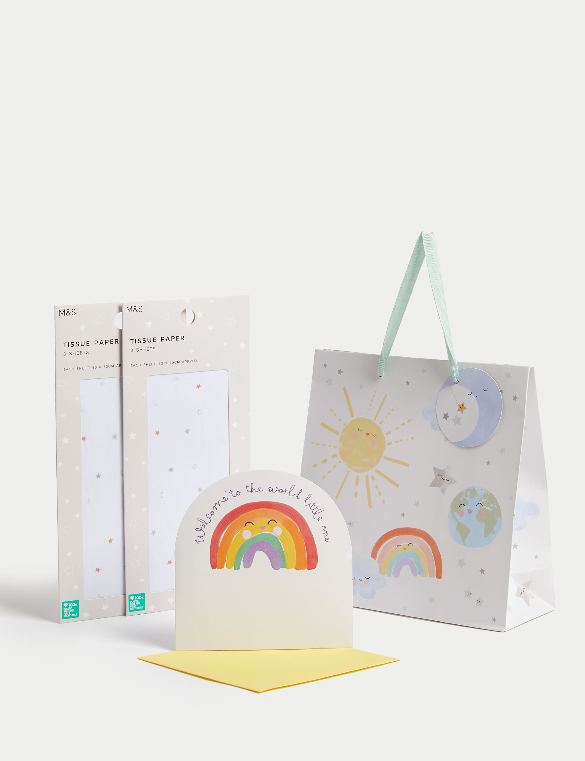 M&S Rainbow Gift Wrap Set With New Baby Card, Gift Bag & Tissue