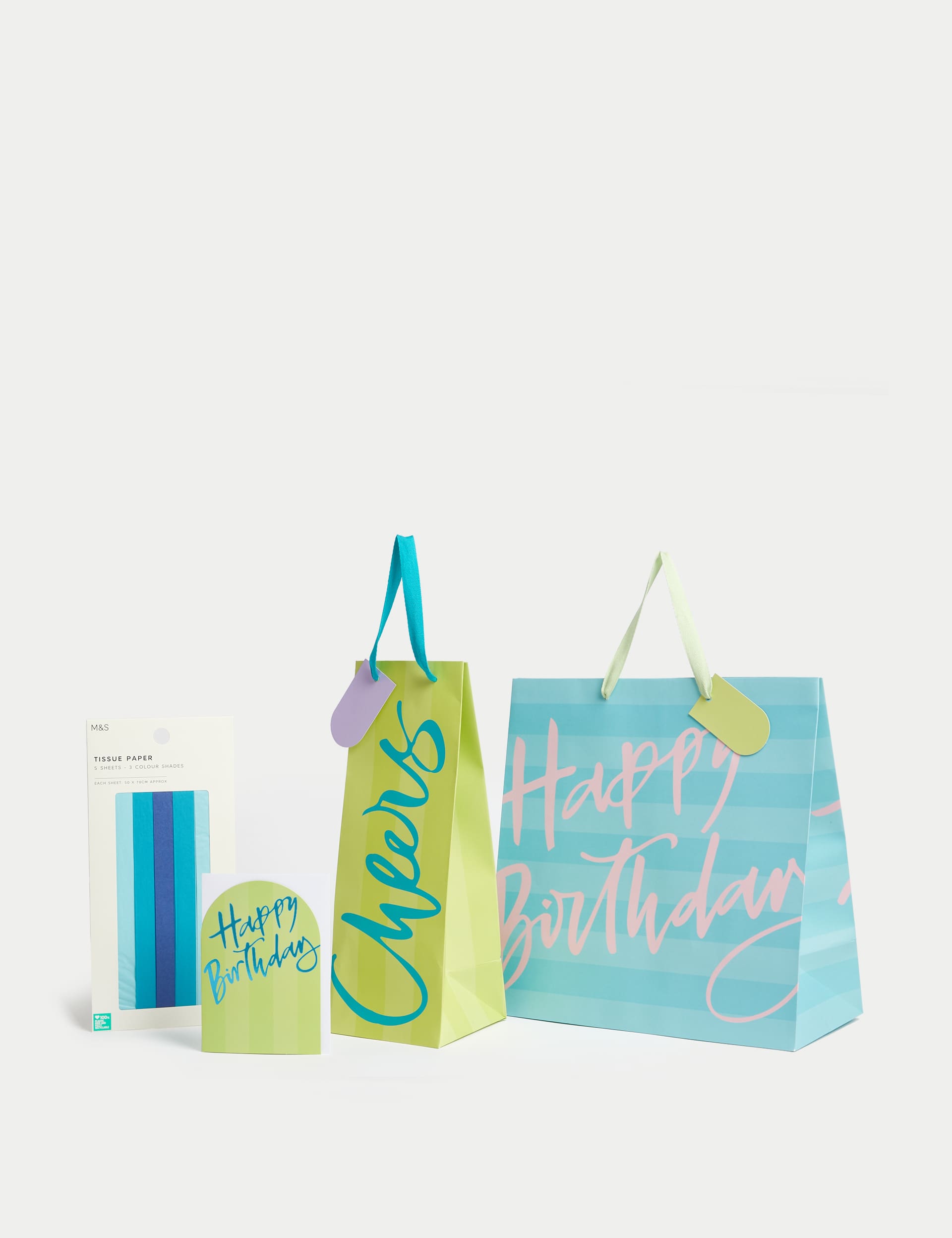 M&S Green & Blue Gift Wrap Set With Birthday Card, Gift Bags & Tissue