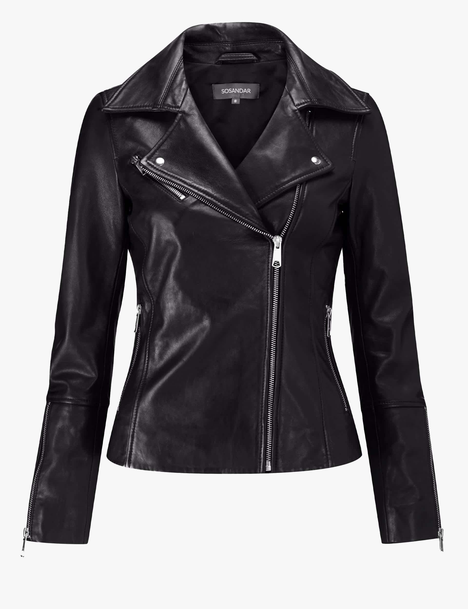 Sosandar Women's Leather Biker Jacket - 6 - Black, Taupe,Black