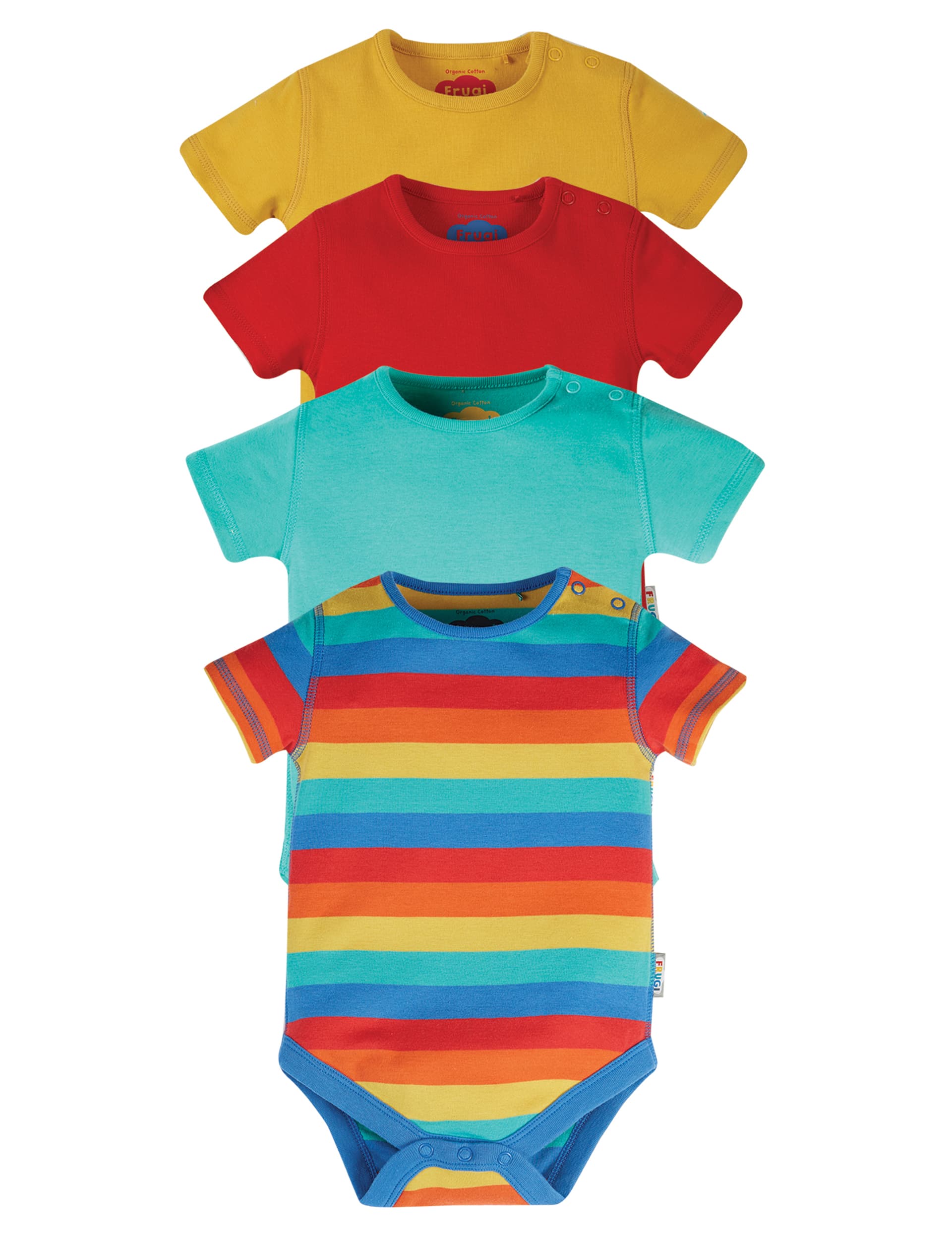 Frugi 4pk Organic Cotton Rainbow Bodysuits (7lbs-3 Yrs) - 2-3Y - Multi, Multi