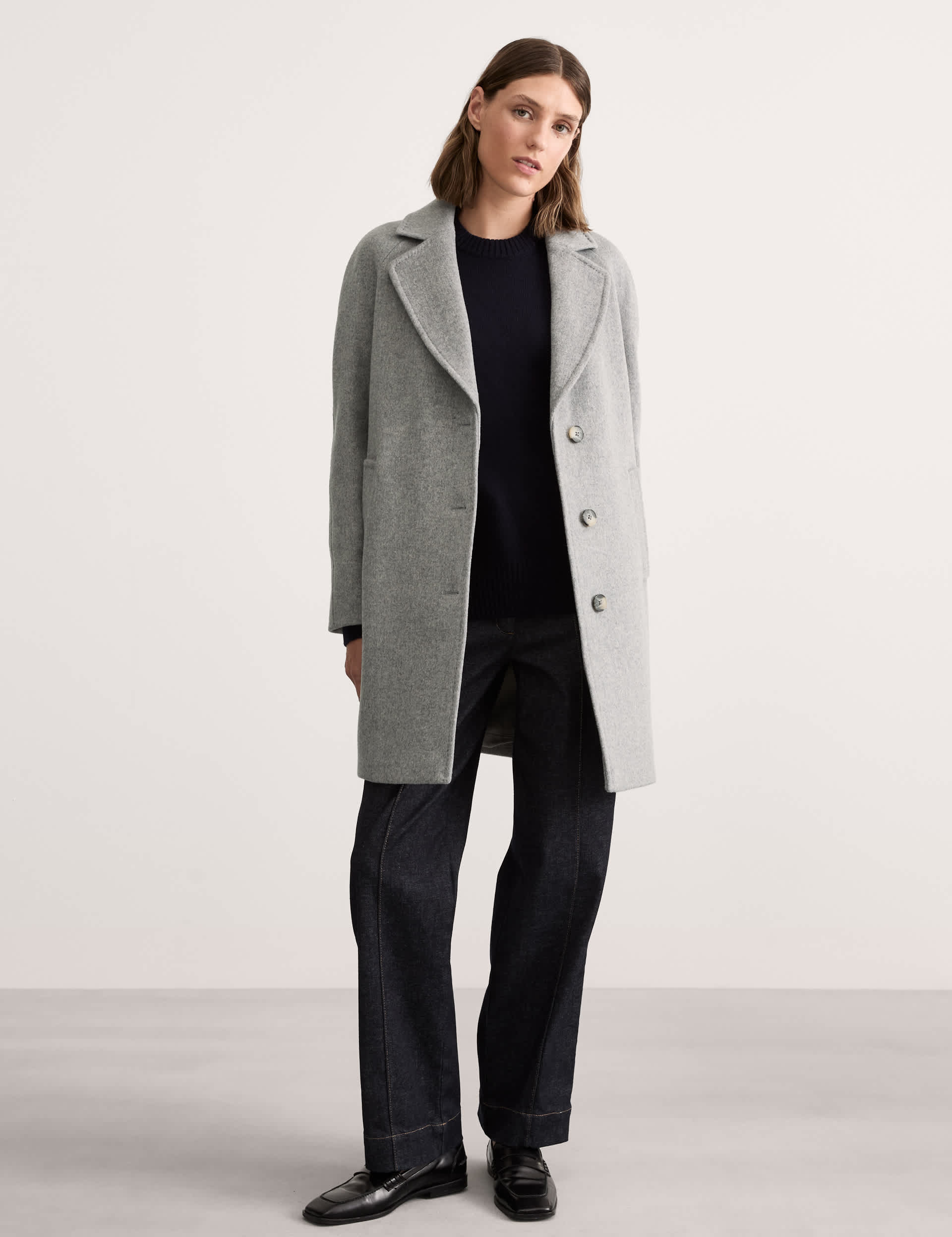 Jaeger Women's Wool Rich Single Breasted Car Coat - 20 - Grey, Grey