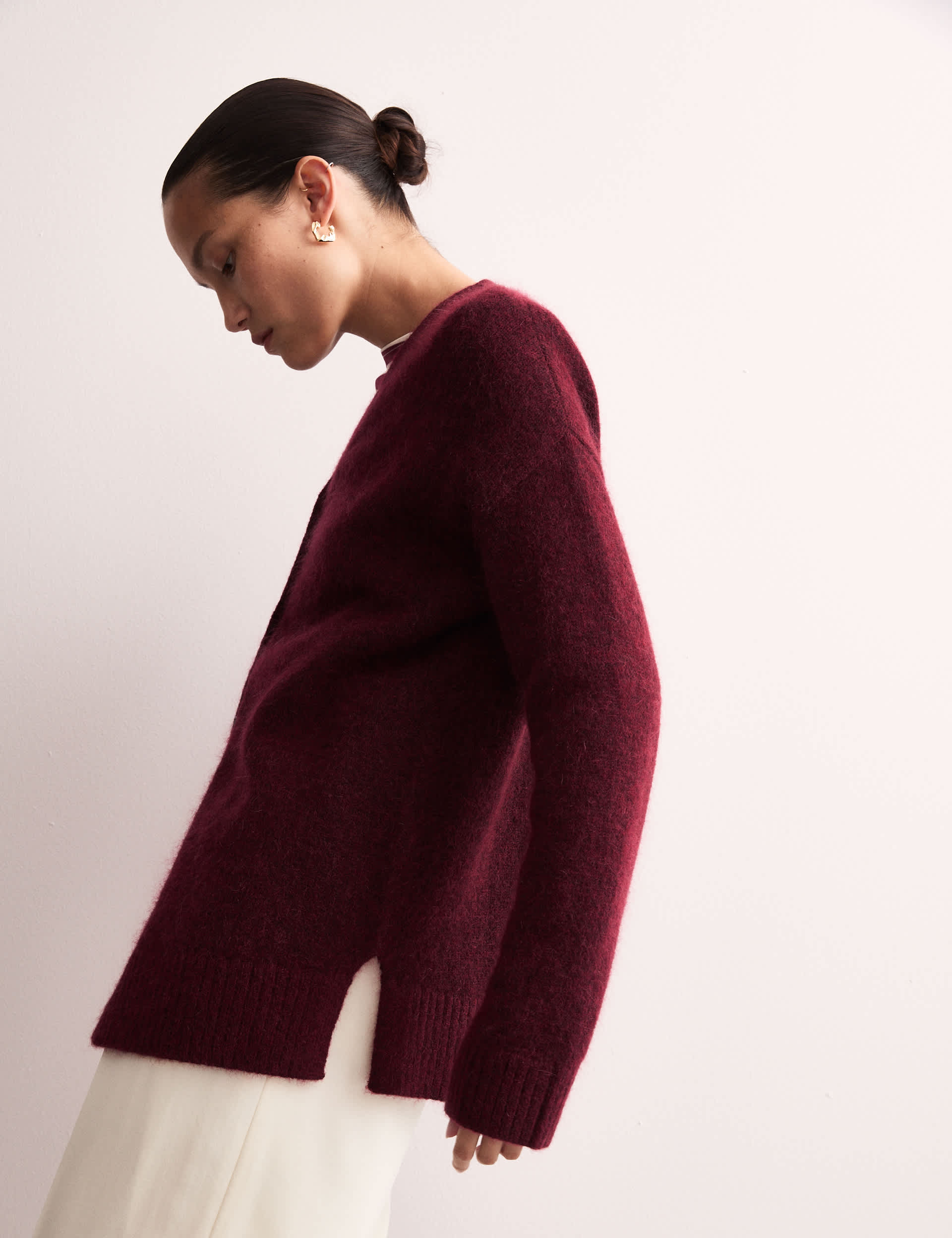 Jaeger Women's Mohair Blend V-Neck Button Front Cardigan